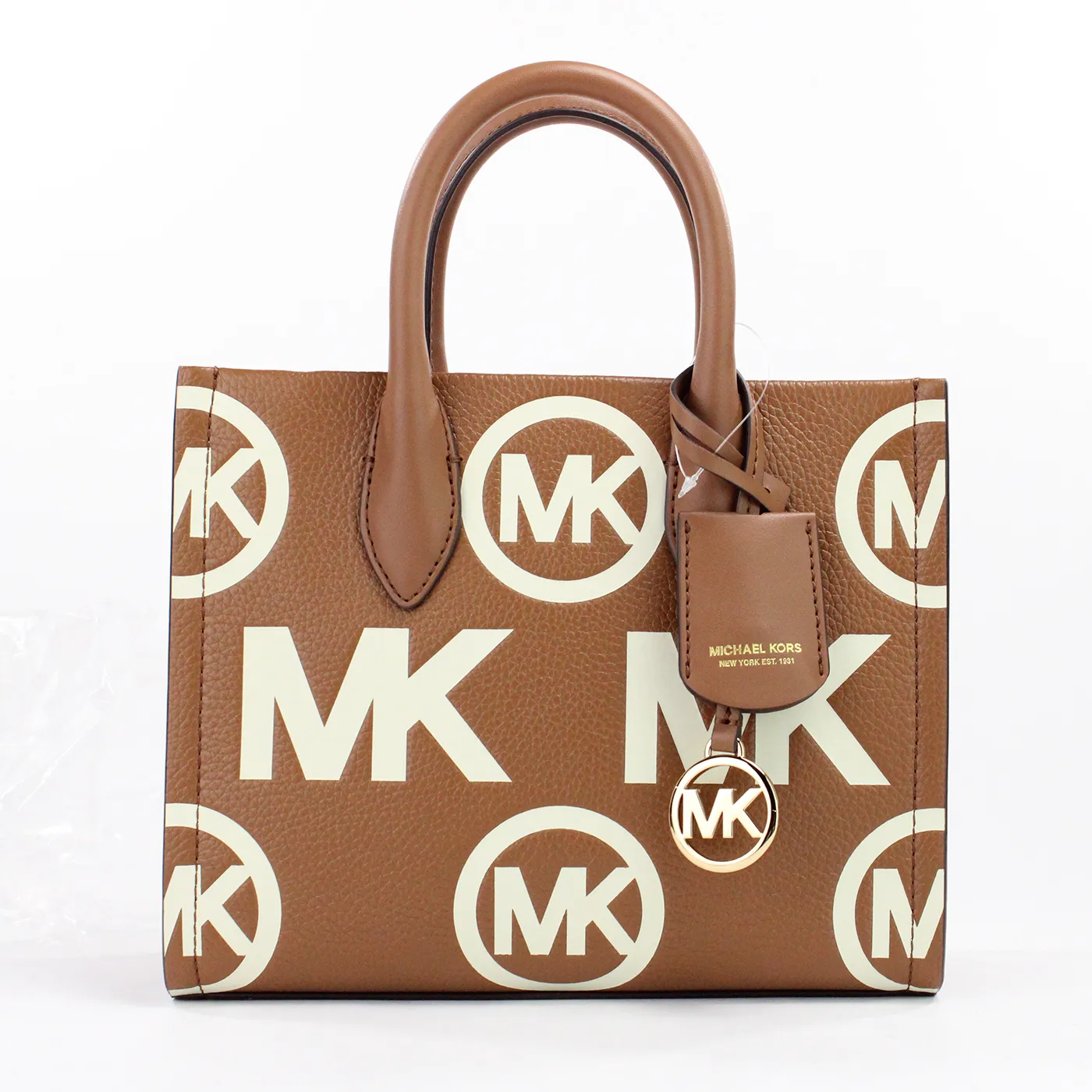 Michael Kors Women's Mirella Small Luggage Embossed Leather Shopper Crossbody Tote Bag