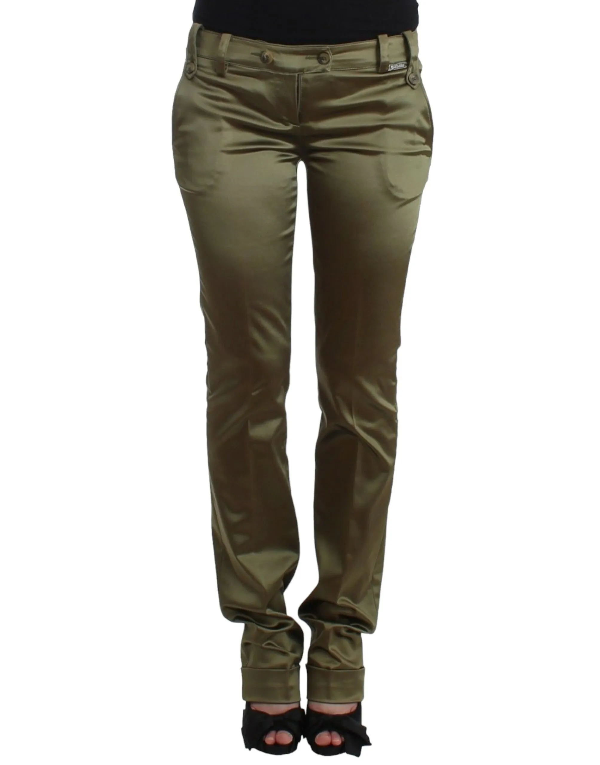 John Galliano Women's Chic Green Slimline Tailored Pants