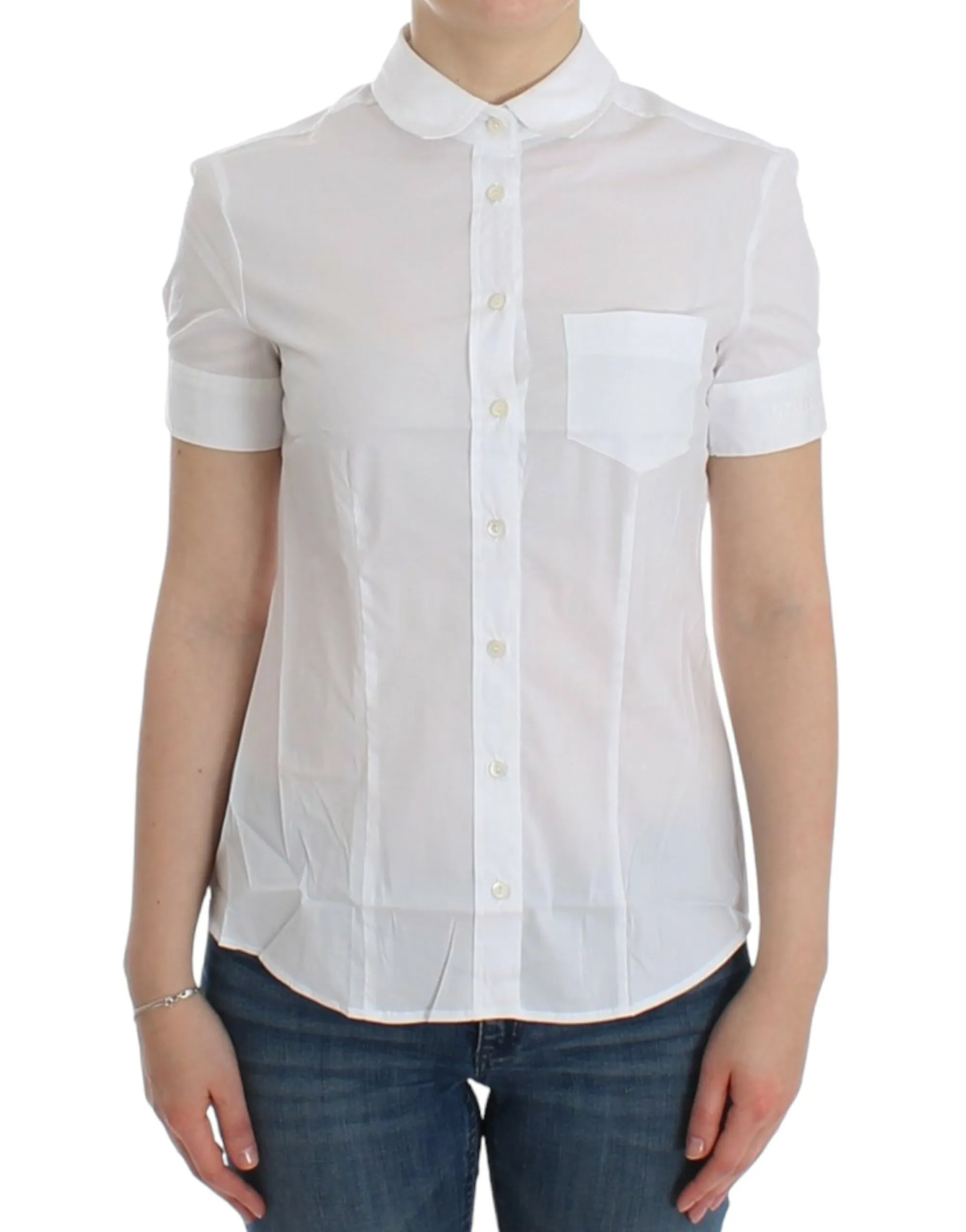 John Galliano Women's Chic White Cotton Blend Shortsleeve Blouse