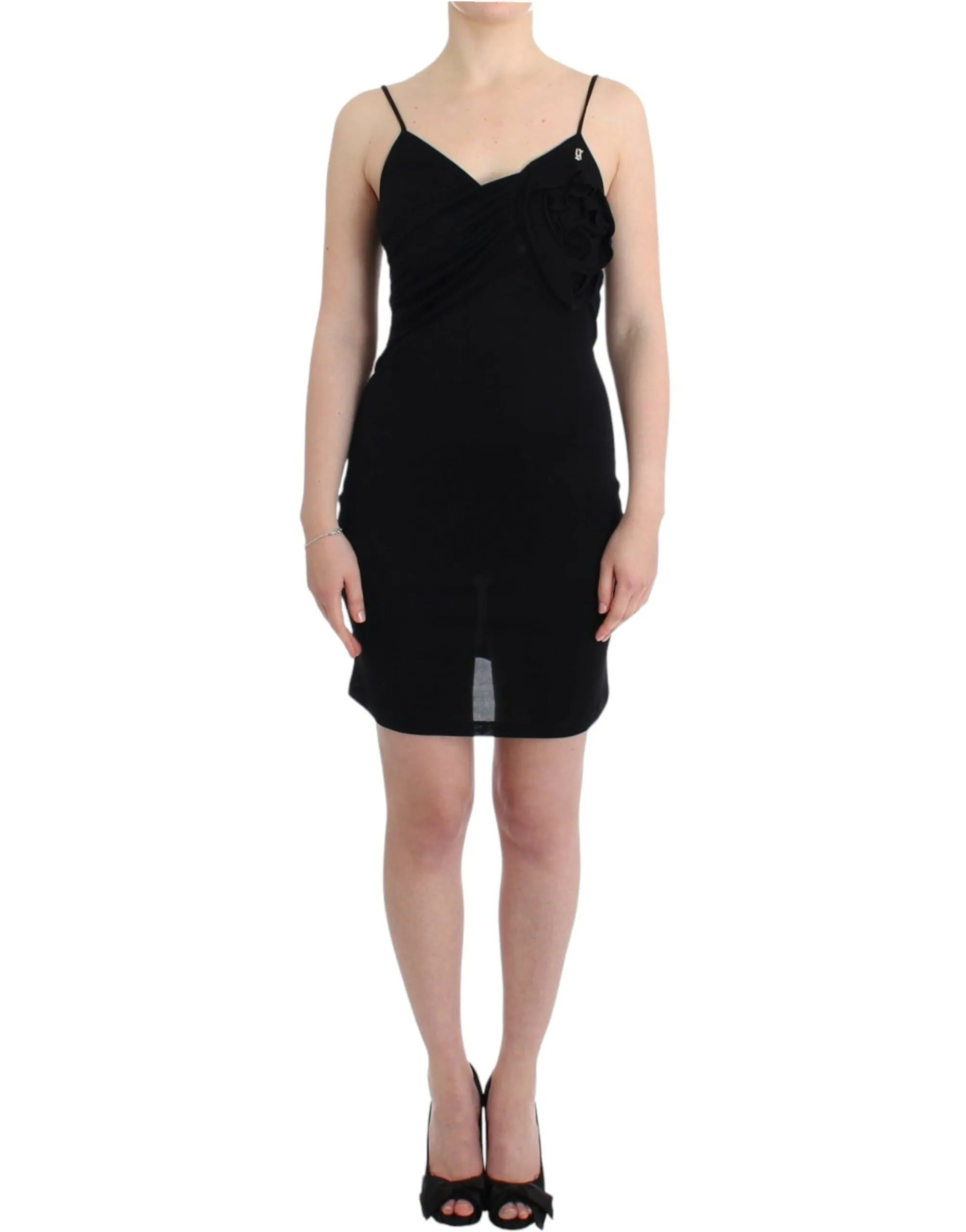 John Galliano Women's Elegant Black Jersey Knee-Length Dress
