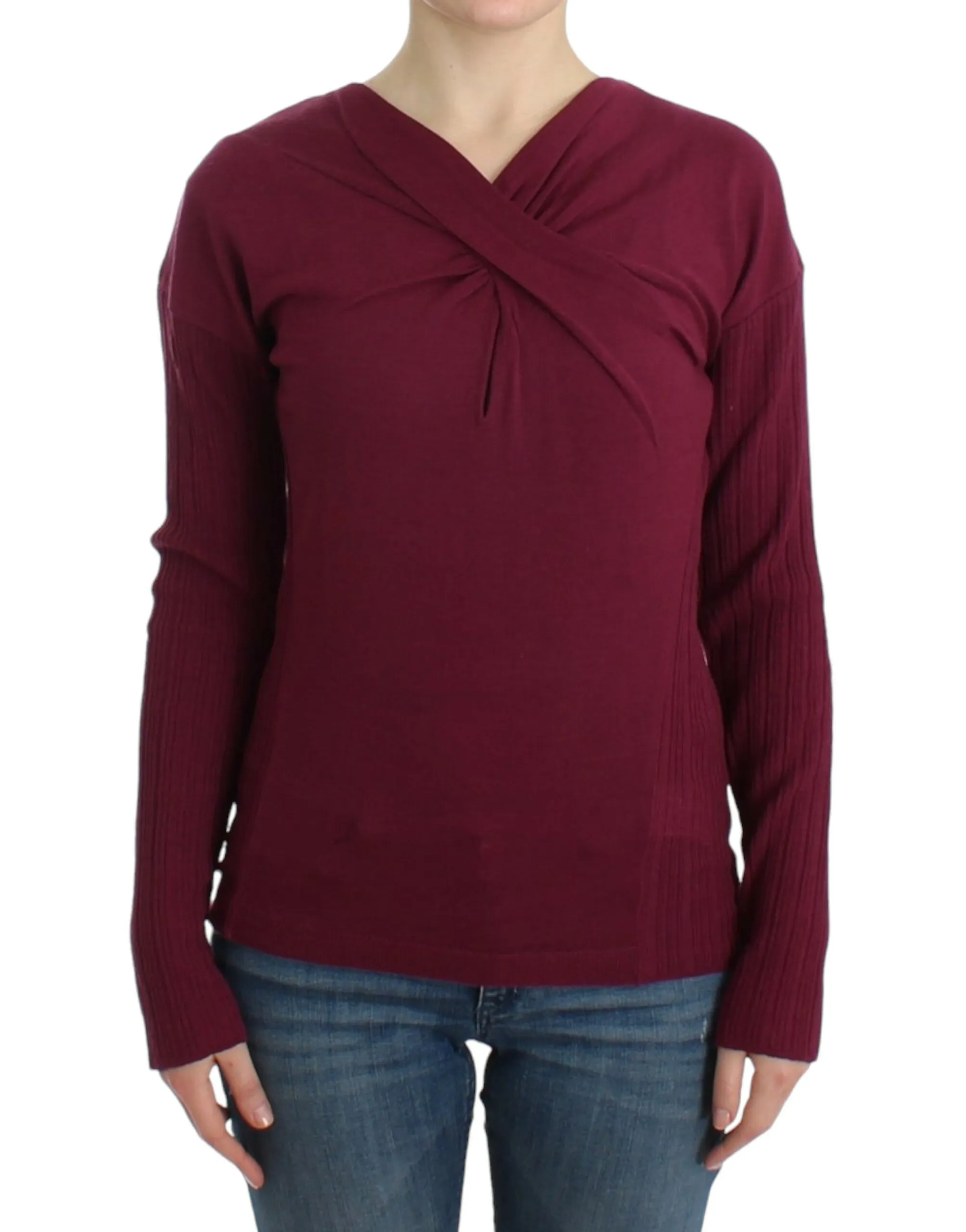 Cavalli Women's Elegant Purple Keyhole Wool Sweater