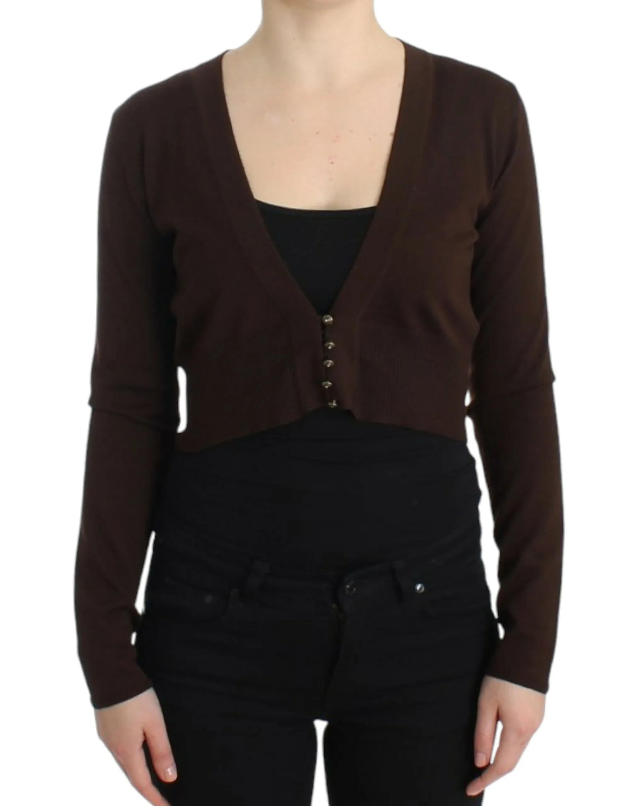 Cavalli Women's Elegant Brown Virgin Wool Cropped Cardigan