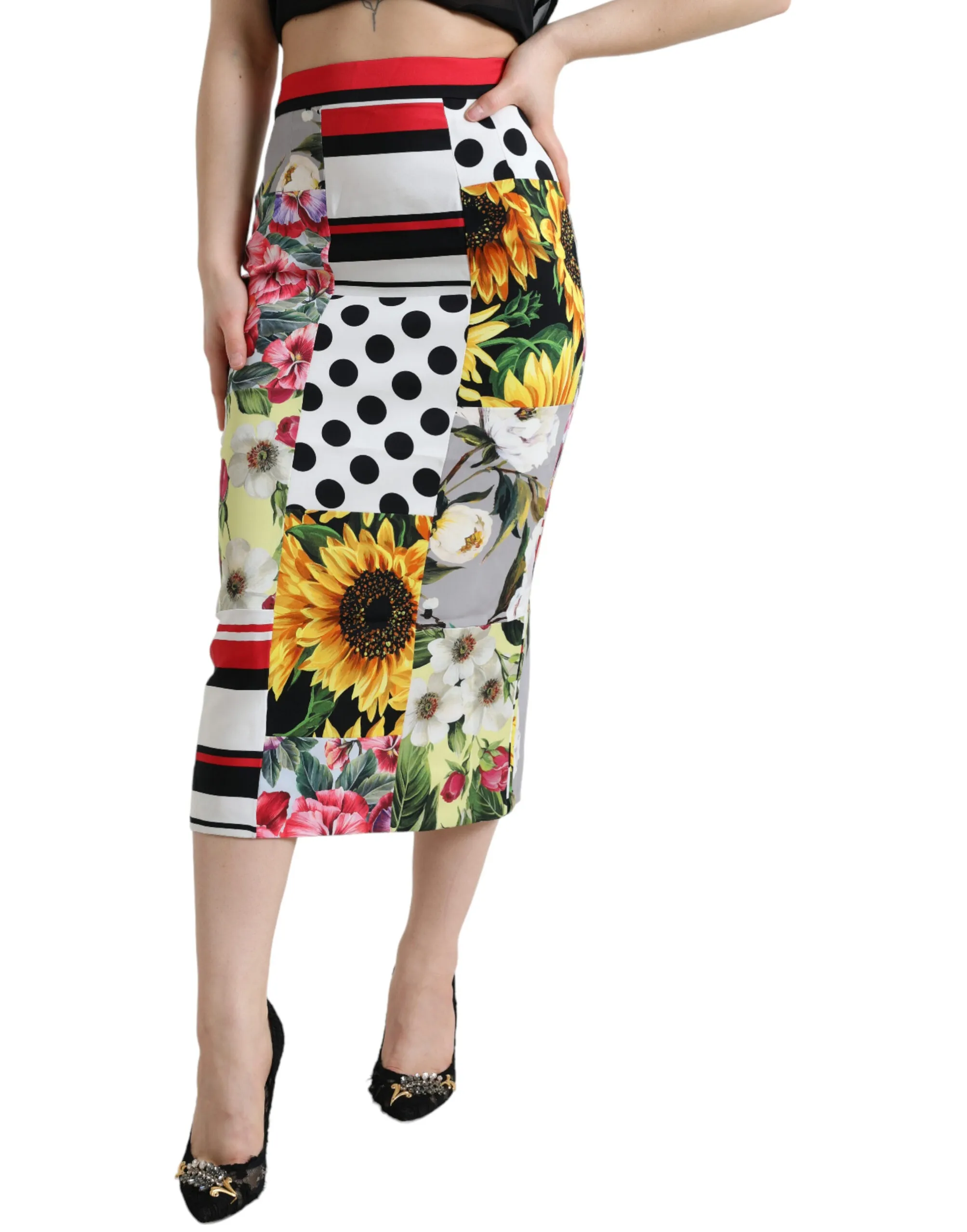 Dolce & Gabbana Women's Glamorous High Waist Patchwork Midi Skirt