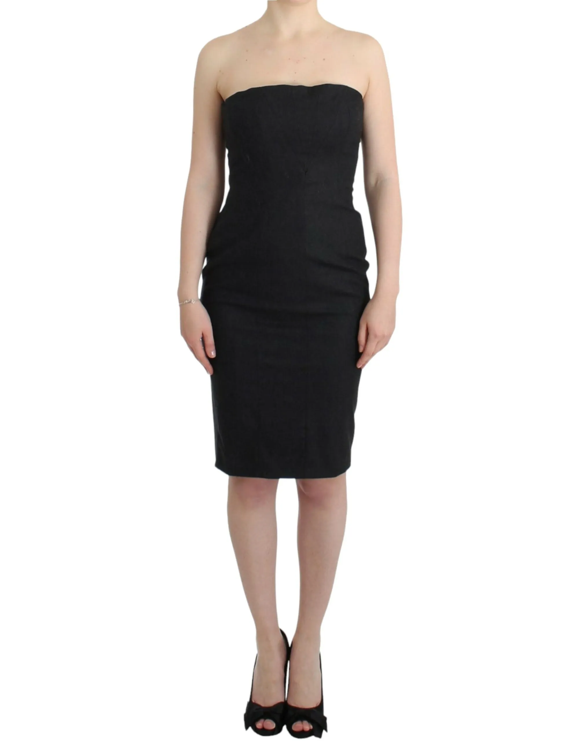 Cavalli Women's Elegant Gray Strapless Dress with Gold Accents