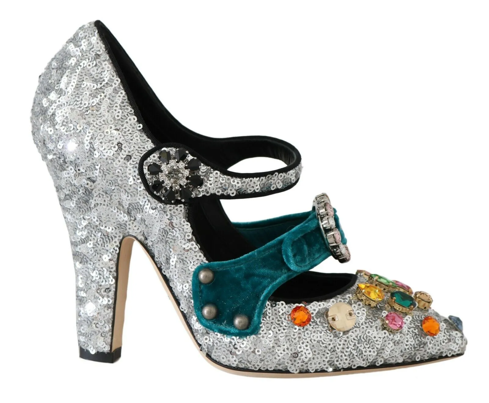 Dolce & Gabbana Women's Elegant Silver-Black Crystal Mary Janes Pumps