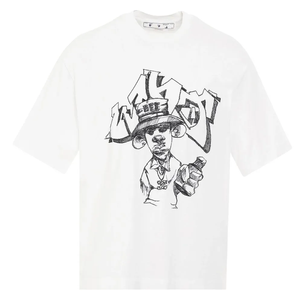 Off-White Men's Elevated Elegance Crewneck Tee with Unique Script Detail