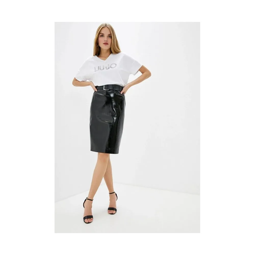 Liu Jo Women's Chic Black Patent Midi Sheath Skirt