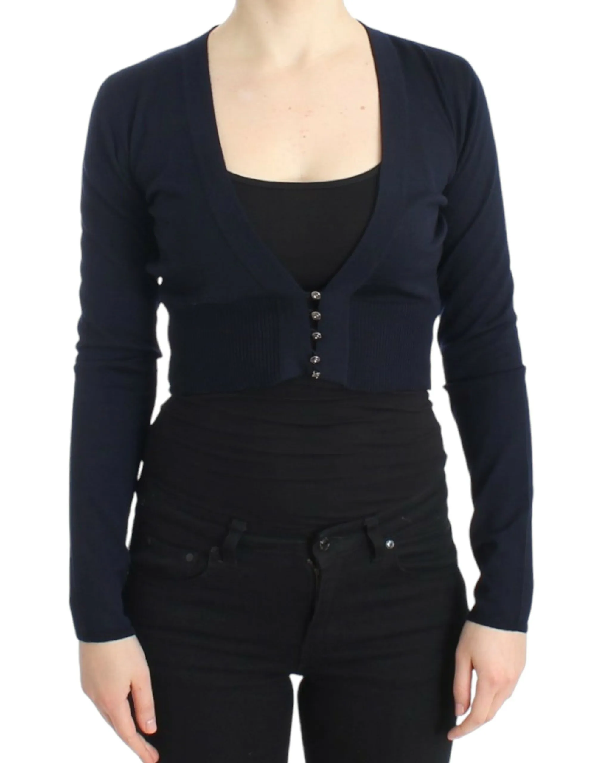 Cavalli Women's Elegant Cropped Virgin Wool Cardigan