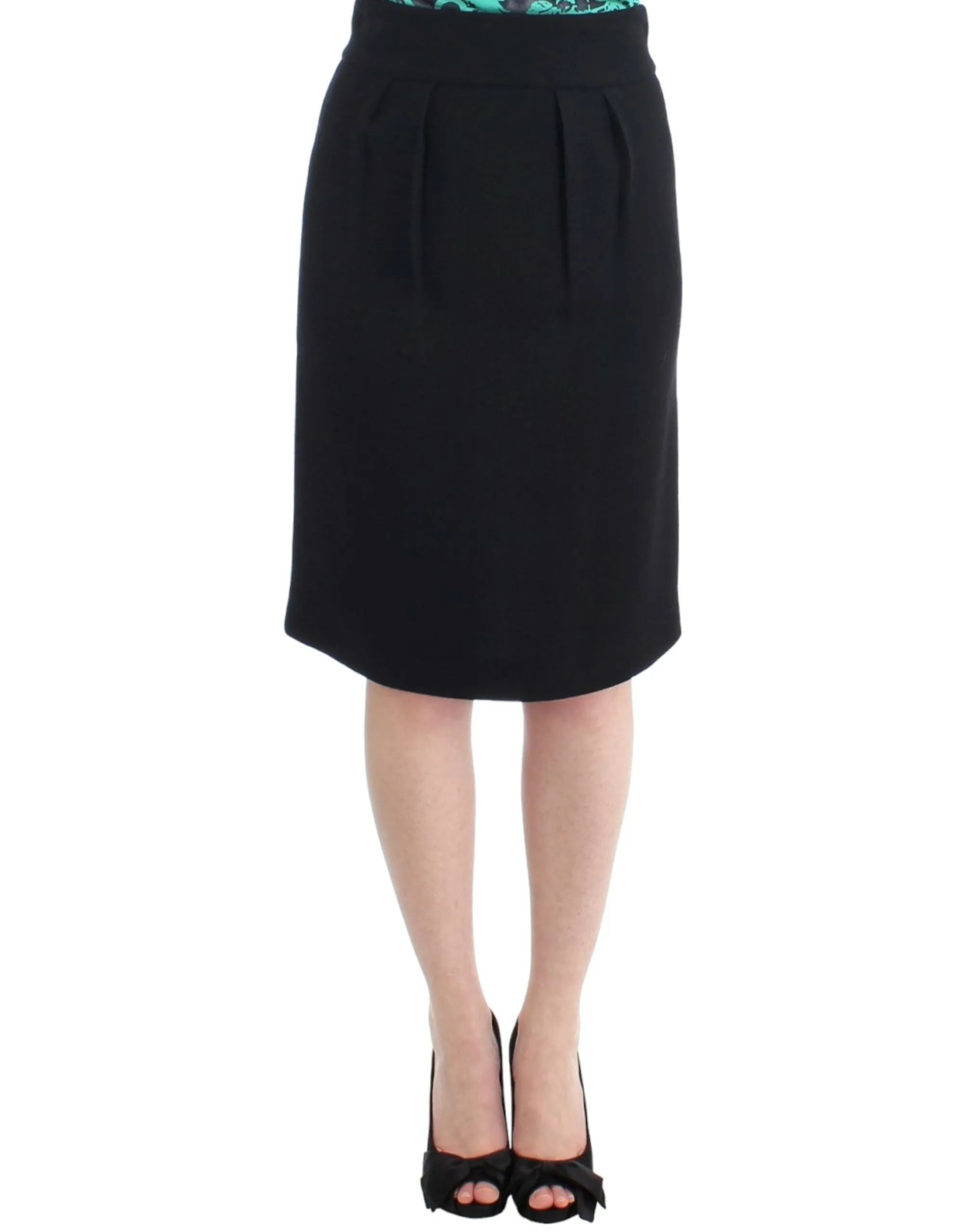 Cavalli Women's Elegant Black Wool Pencil Skirt