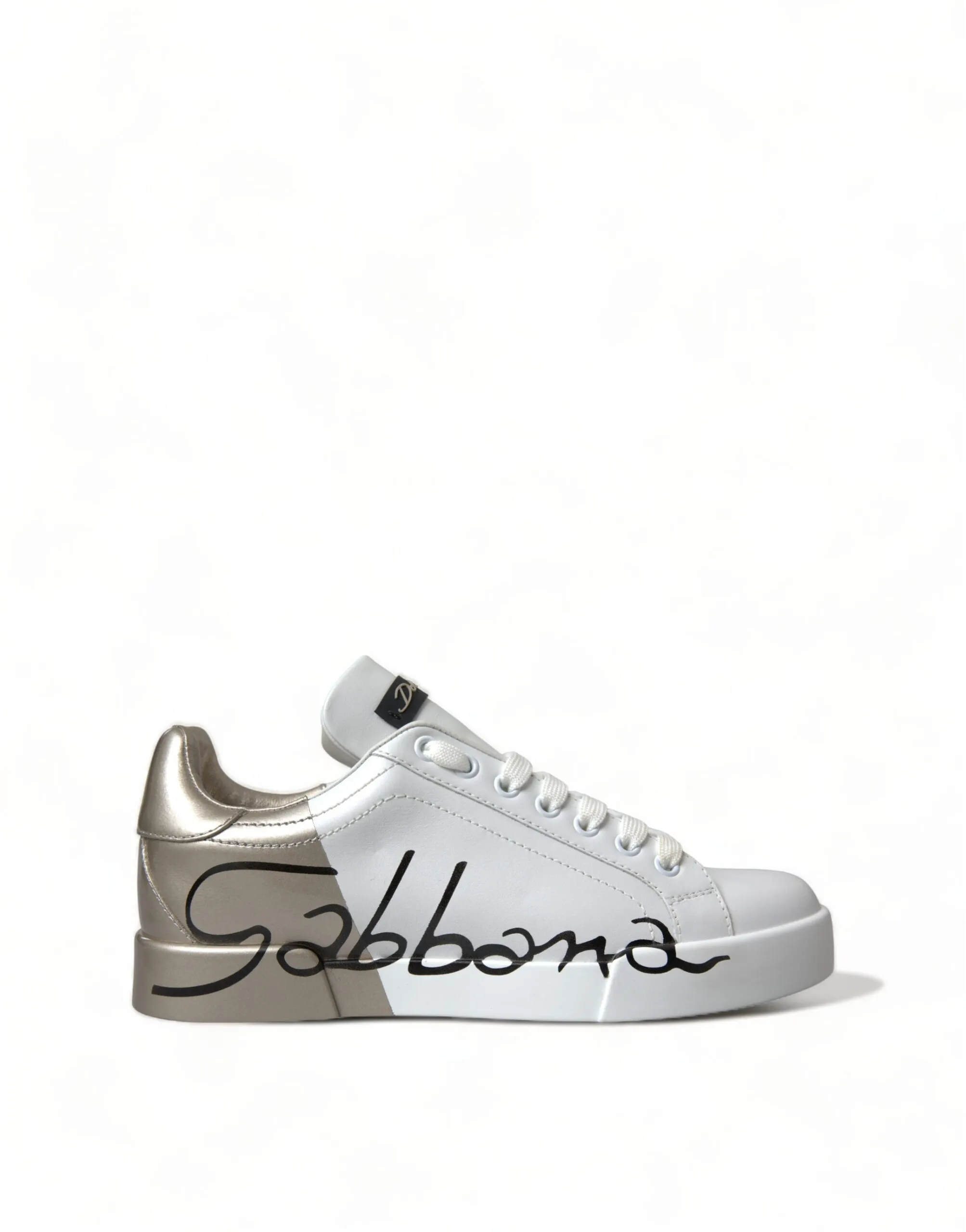 Dolce & Gabbana Women's Elegant White & Gold Leather Sneakers