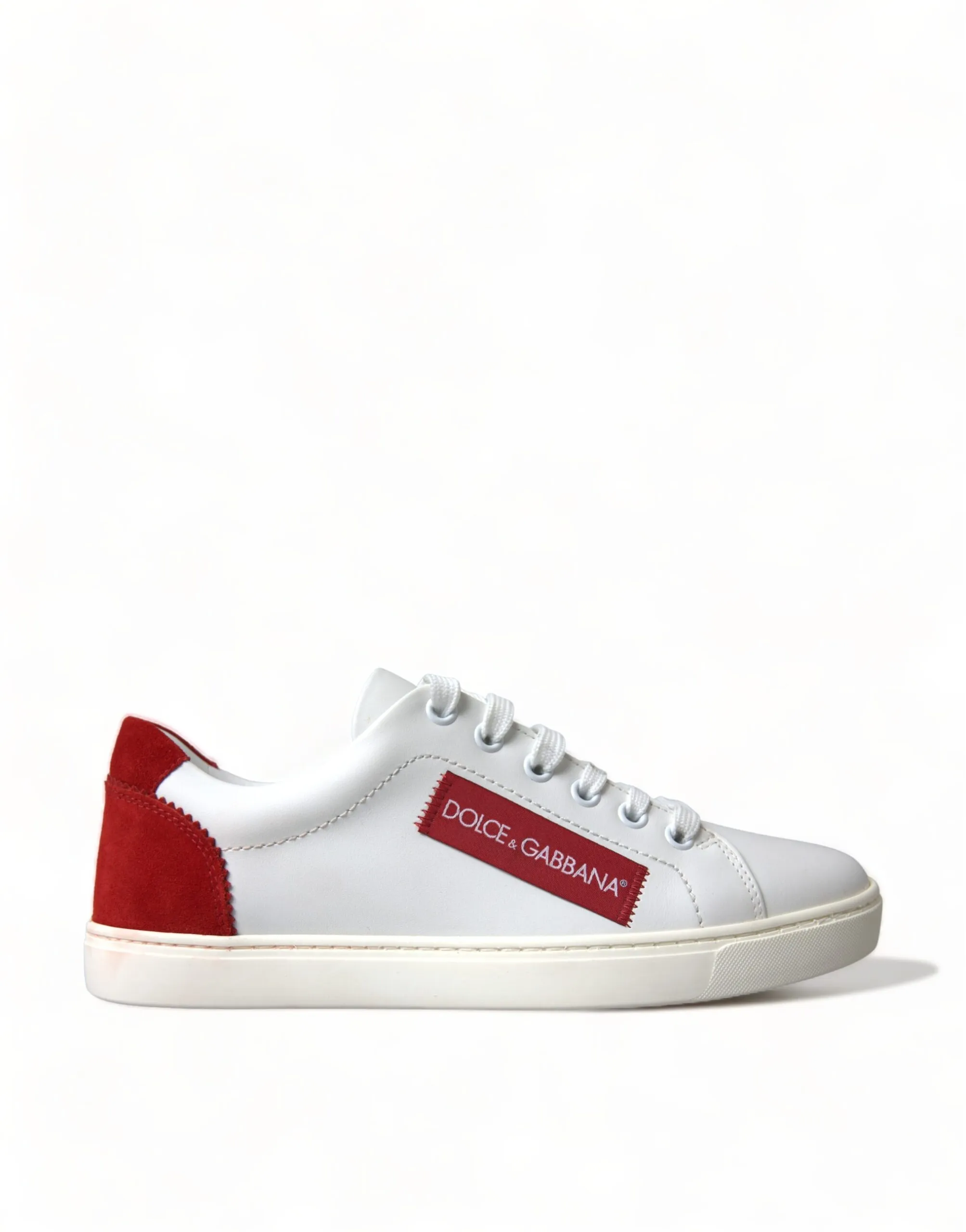 Dolce & Gabbana Women's Chic White Leather Sneakers with Red Accents