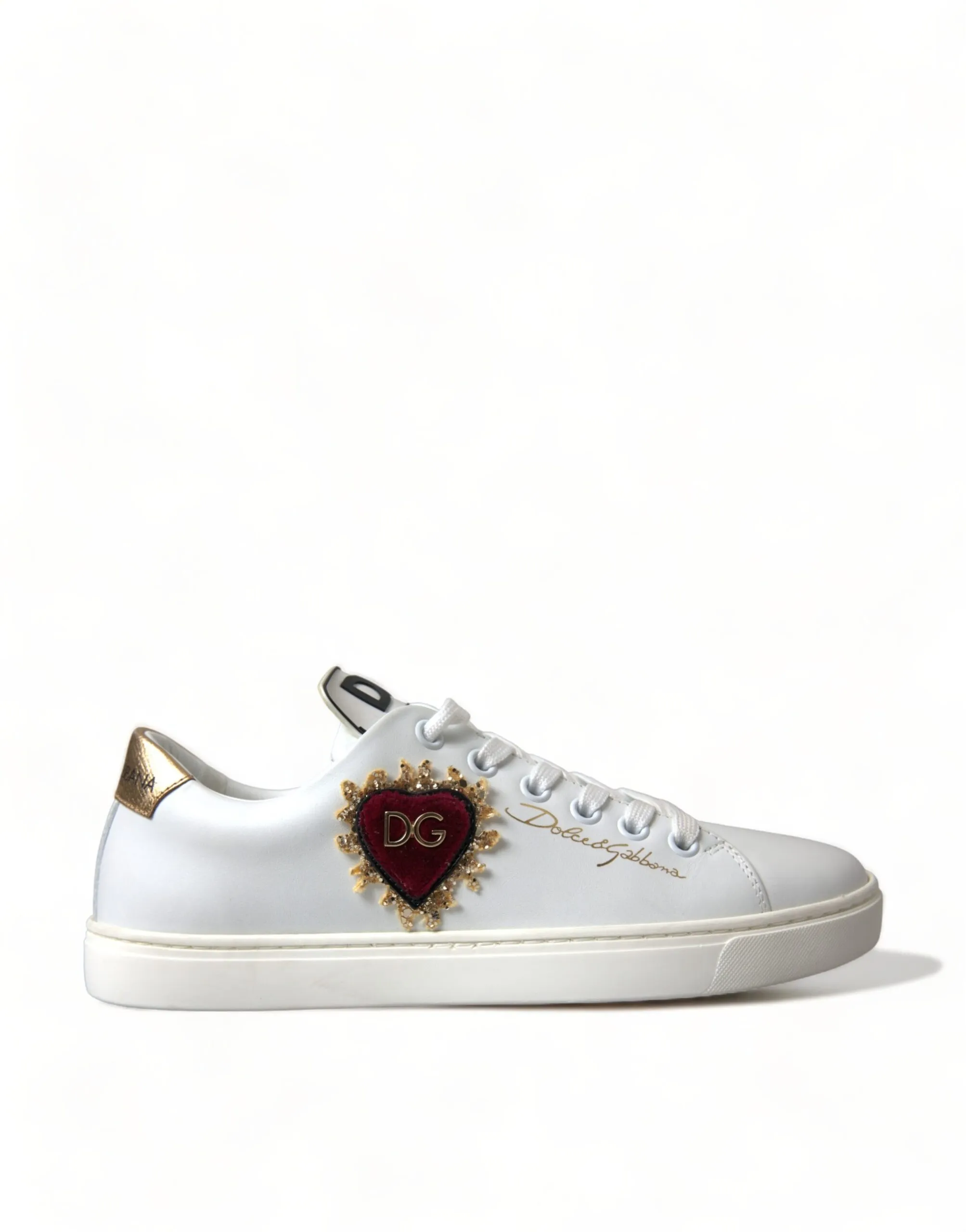 Dolce & Gabbana Women's Elegant White Leather Sneakers with Gold Studs