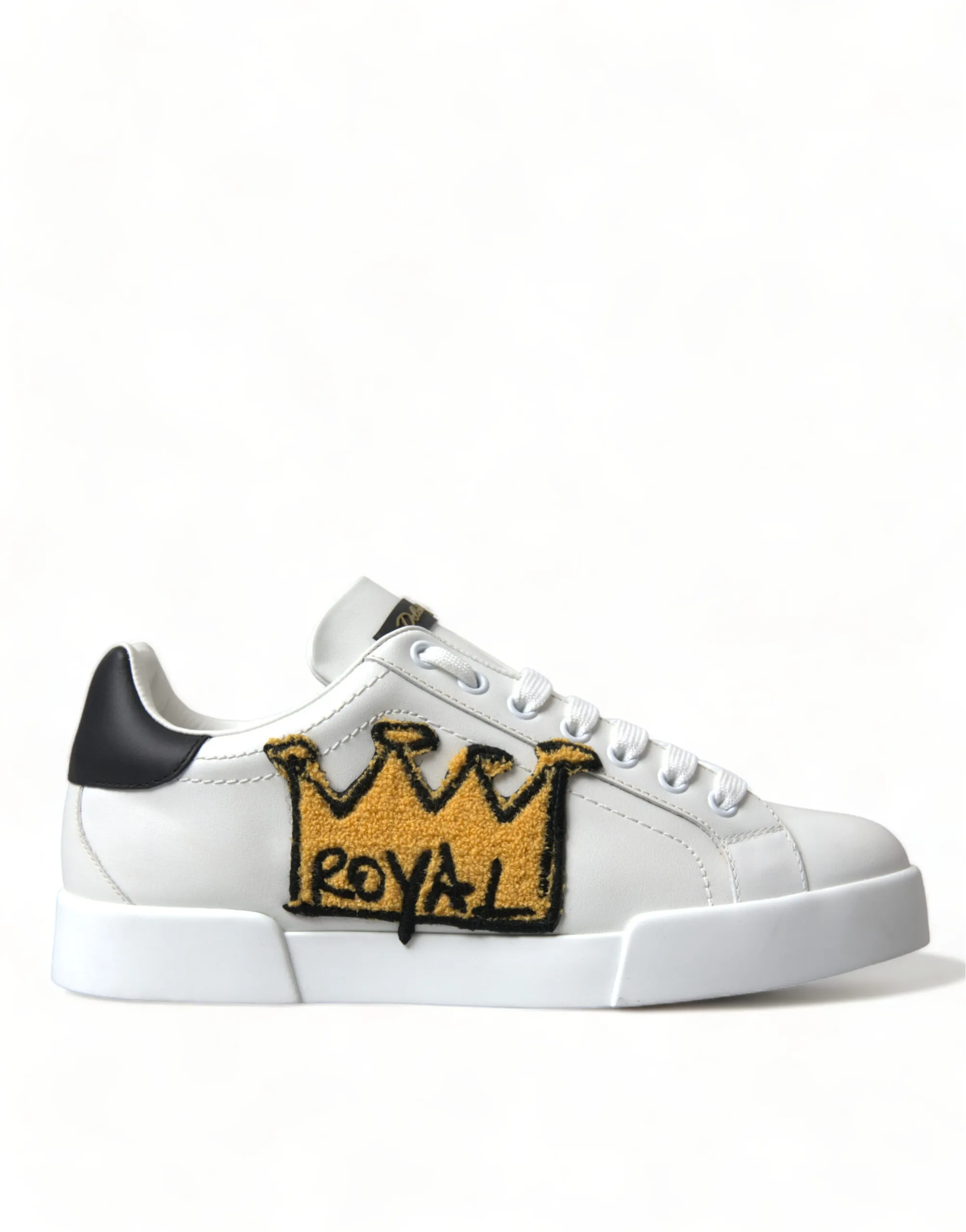 Dolce & Gabbana Men's Elegant Leather Low Top Sneakers - Royal Crown Patch
