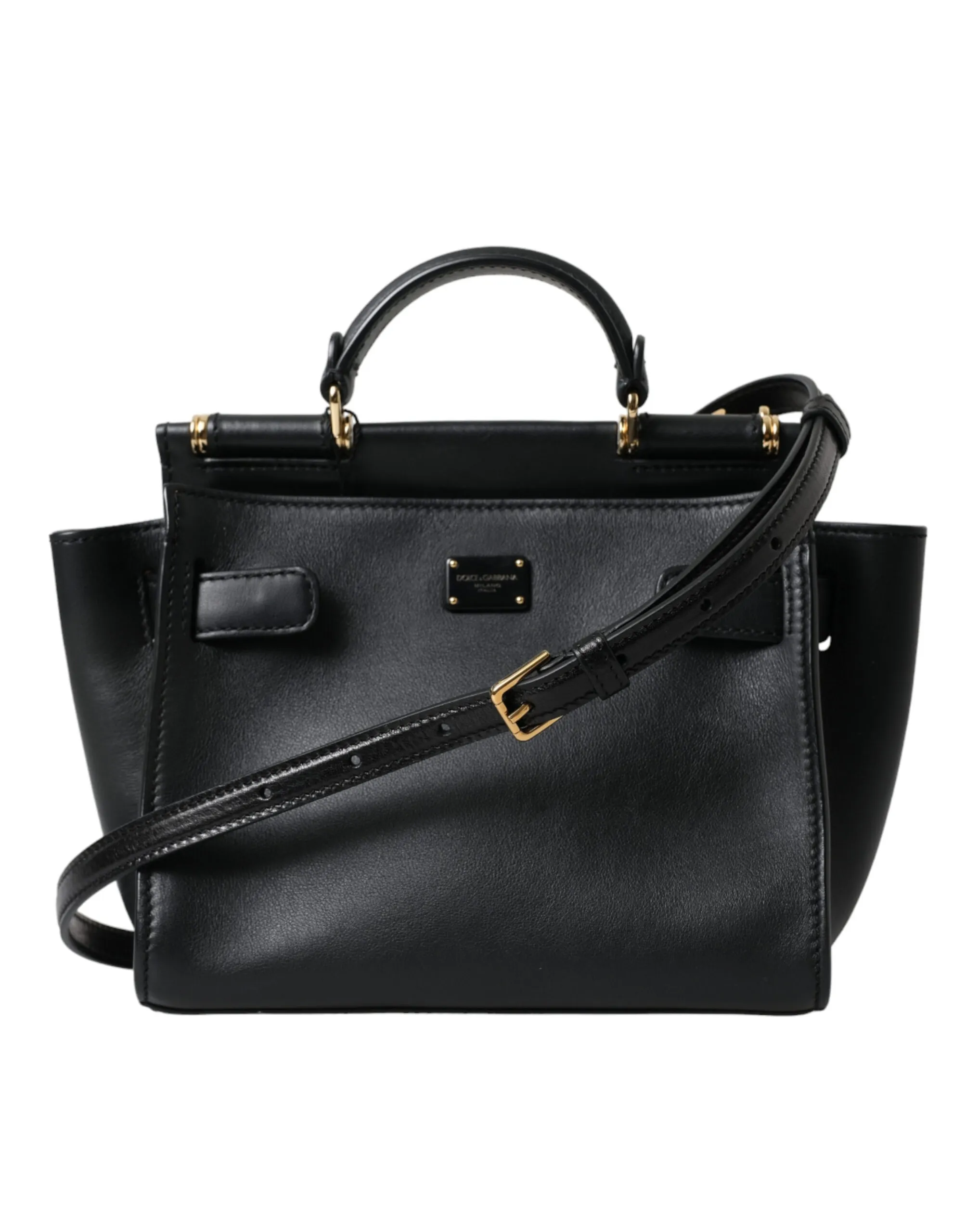Dolce & Gabbana Women's Elegant Black Leather Shoulder Bag with Gold Detailing