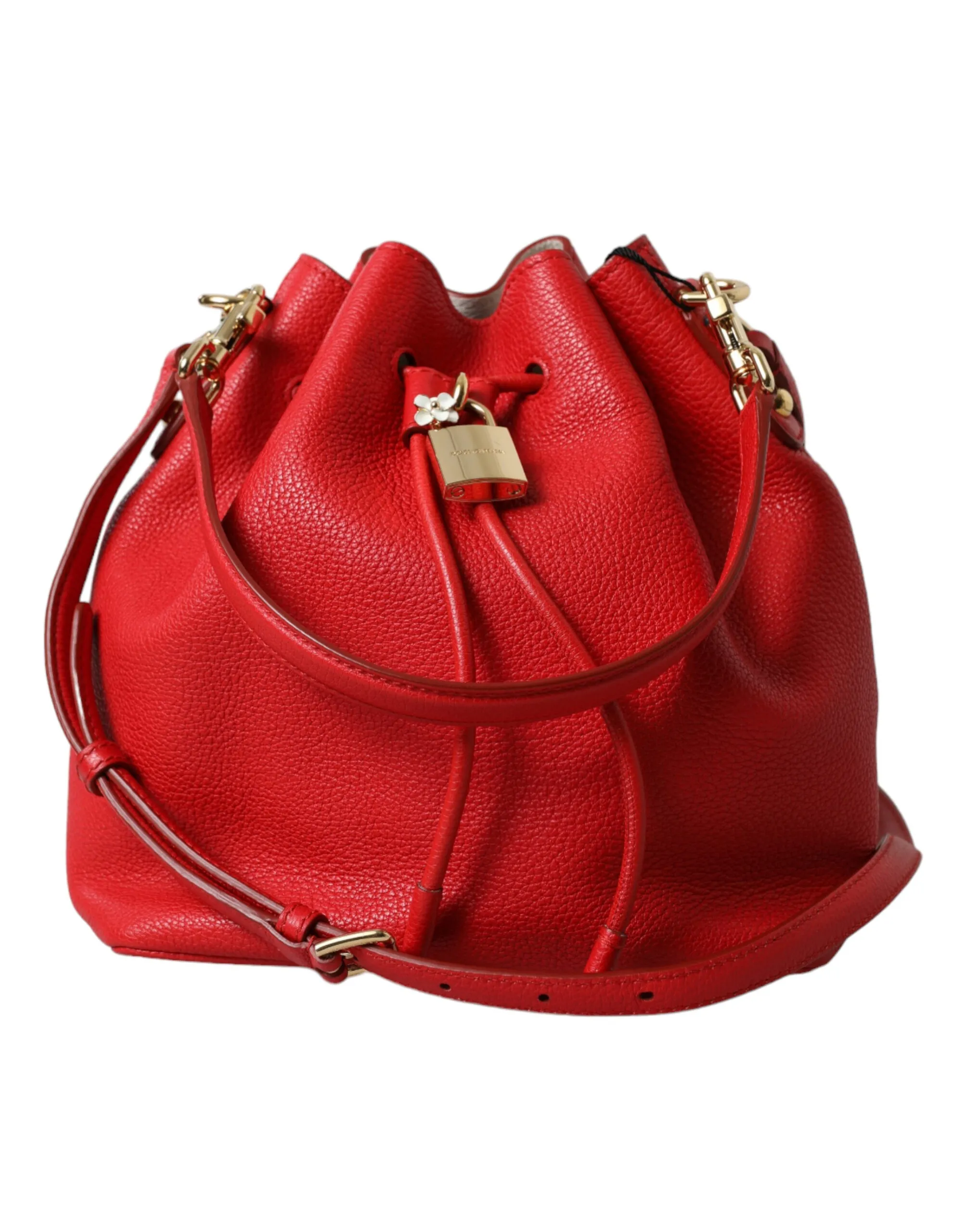 Dolce & Gabbana Women's Elegant Red Leather Drawstring Bag with Gold Detailing