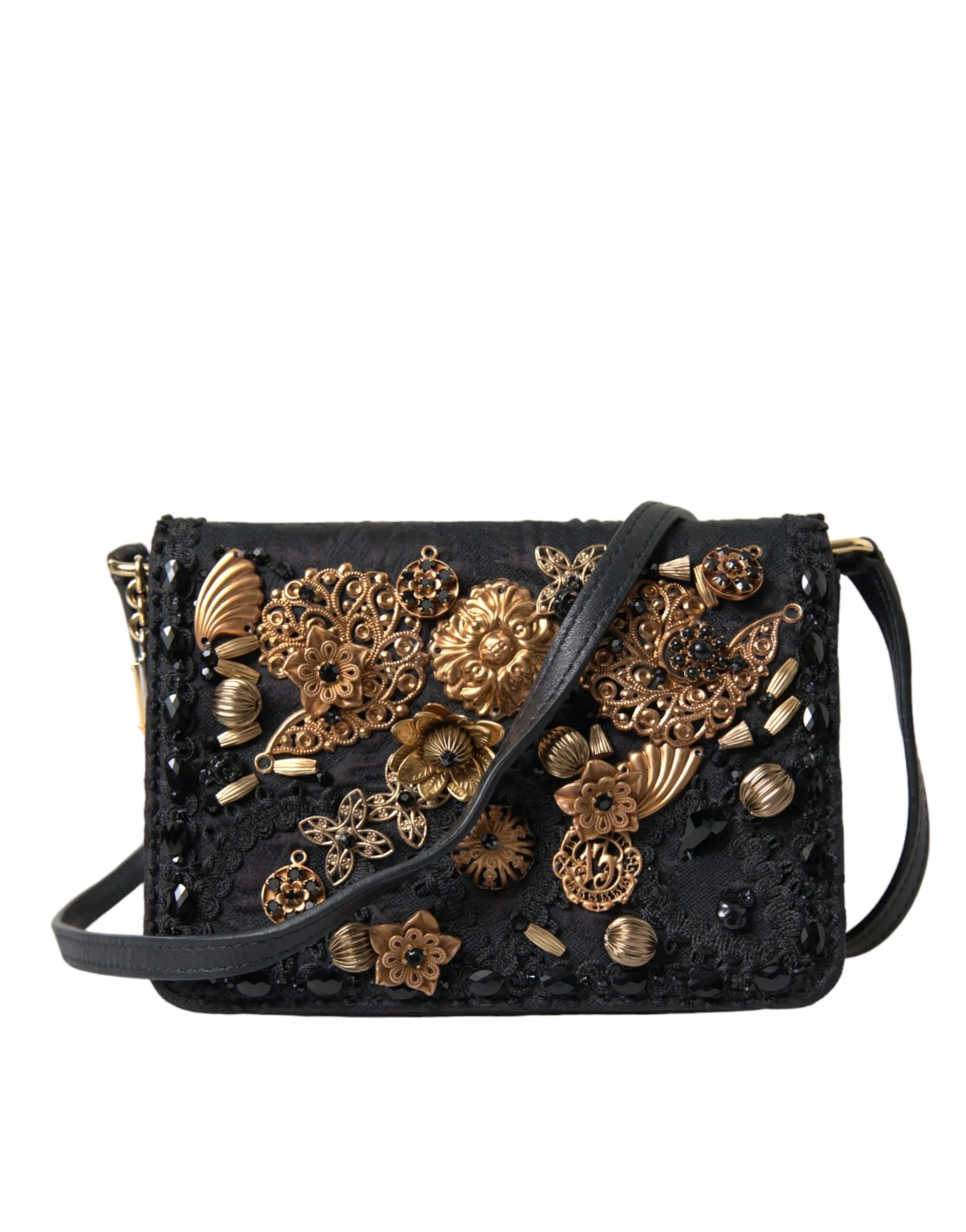 Dolce & Gabbana Women's Elegant Gold-Black Baroque Fabric Crossbody Bag