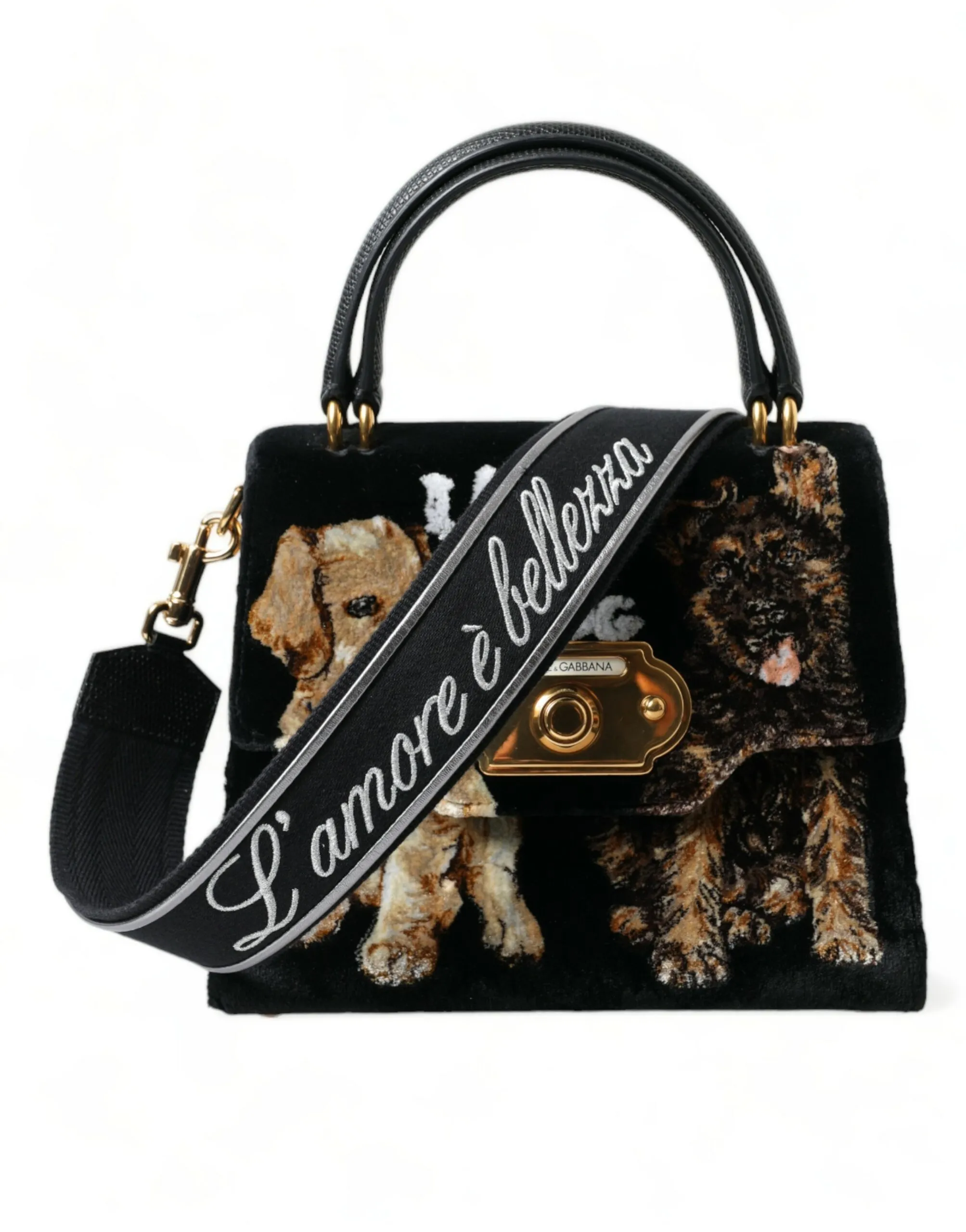 Dolce & Gabbana Women's Elegant Velvet and Leather Dog Design Bag