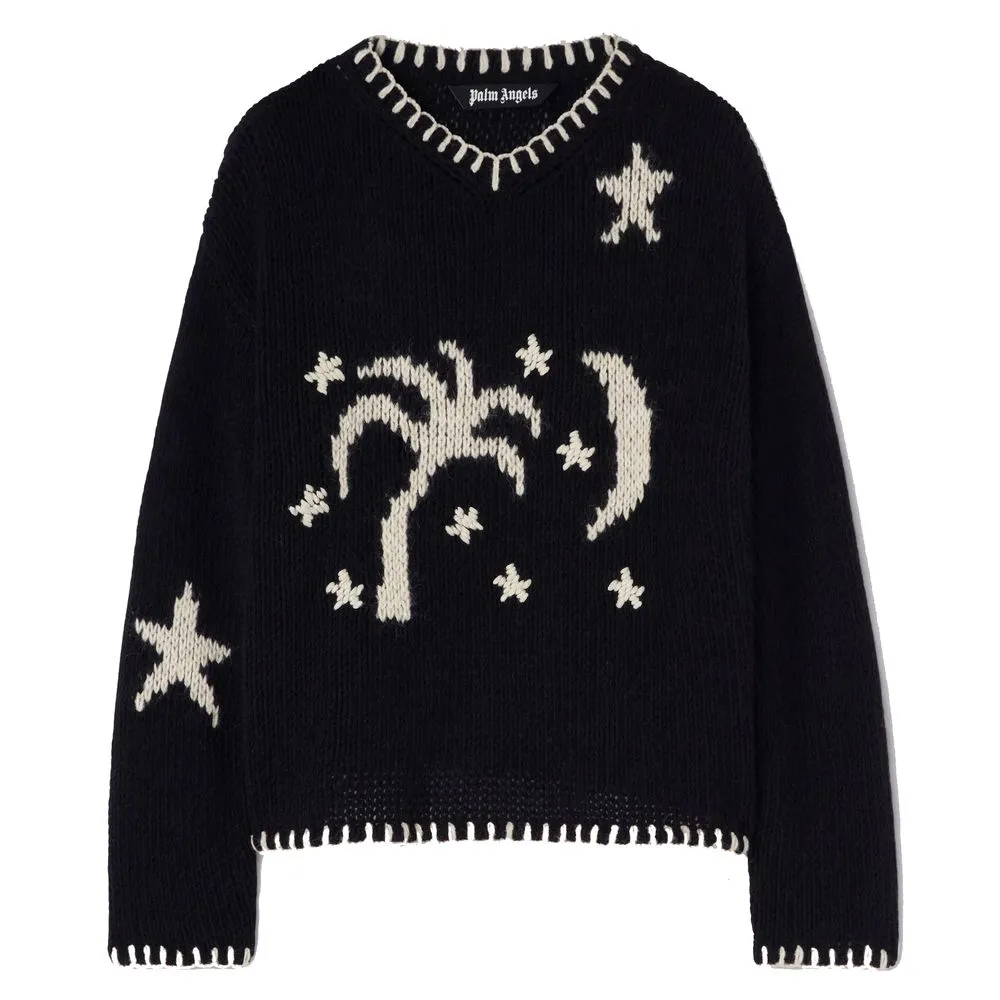 Palm Angels Men's Nightsky Embroidered Wool Sweater