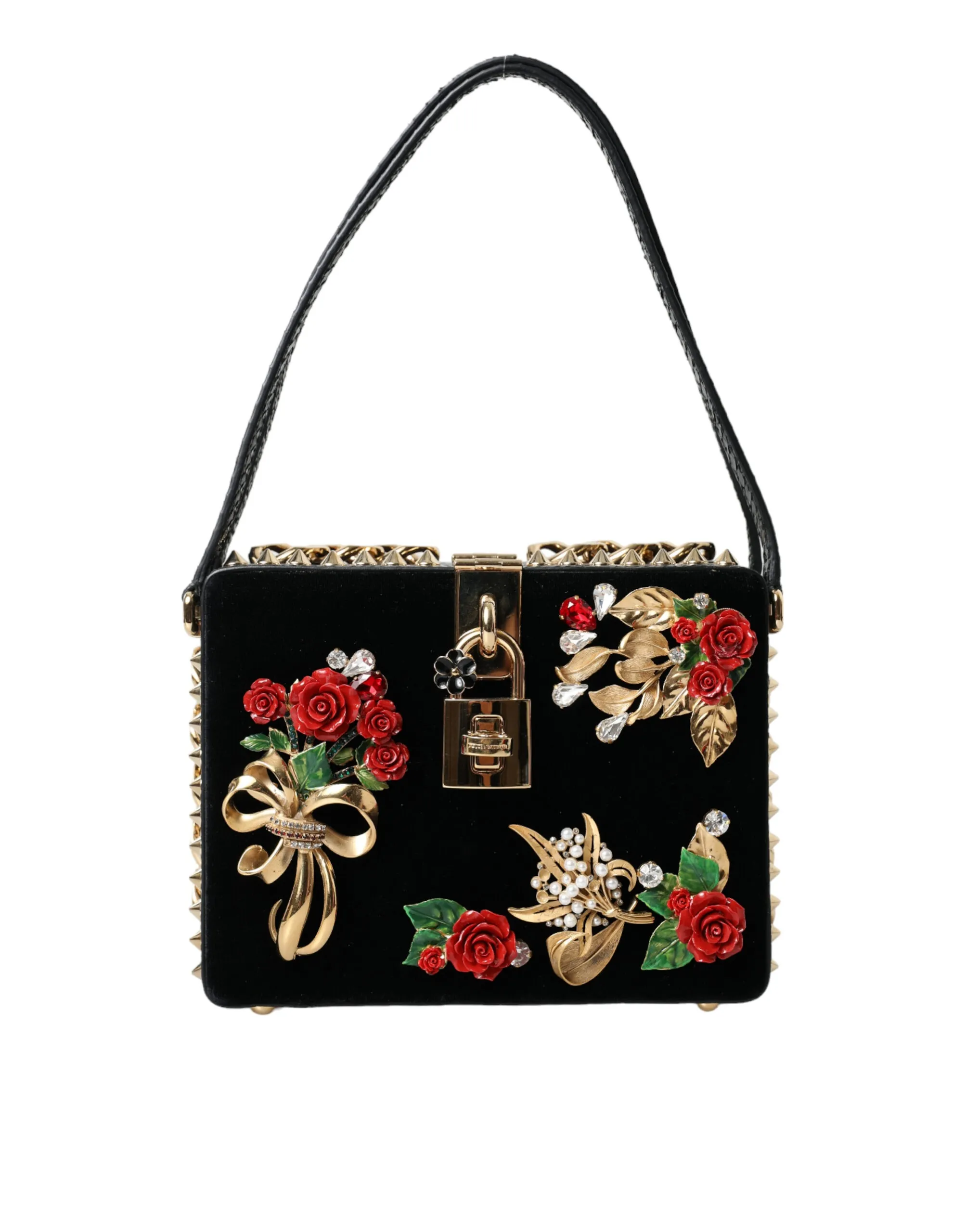 Elegant Black Velvet Box Bag with Gold Hardware