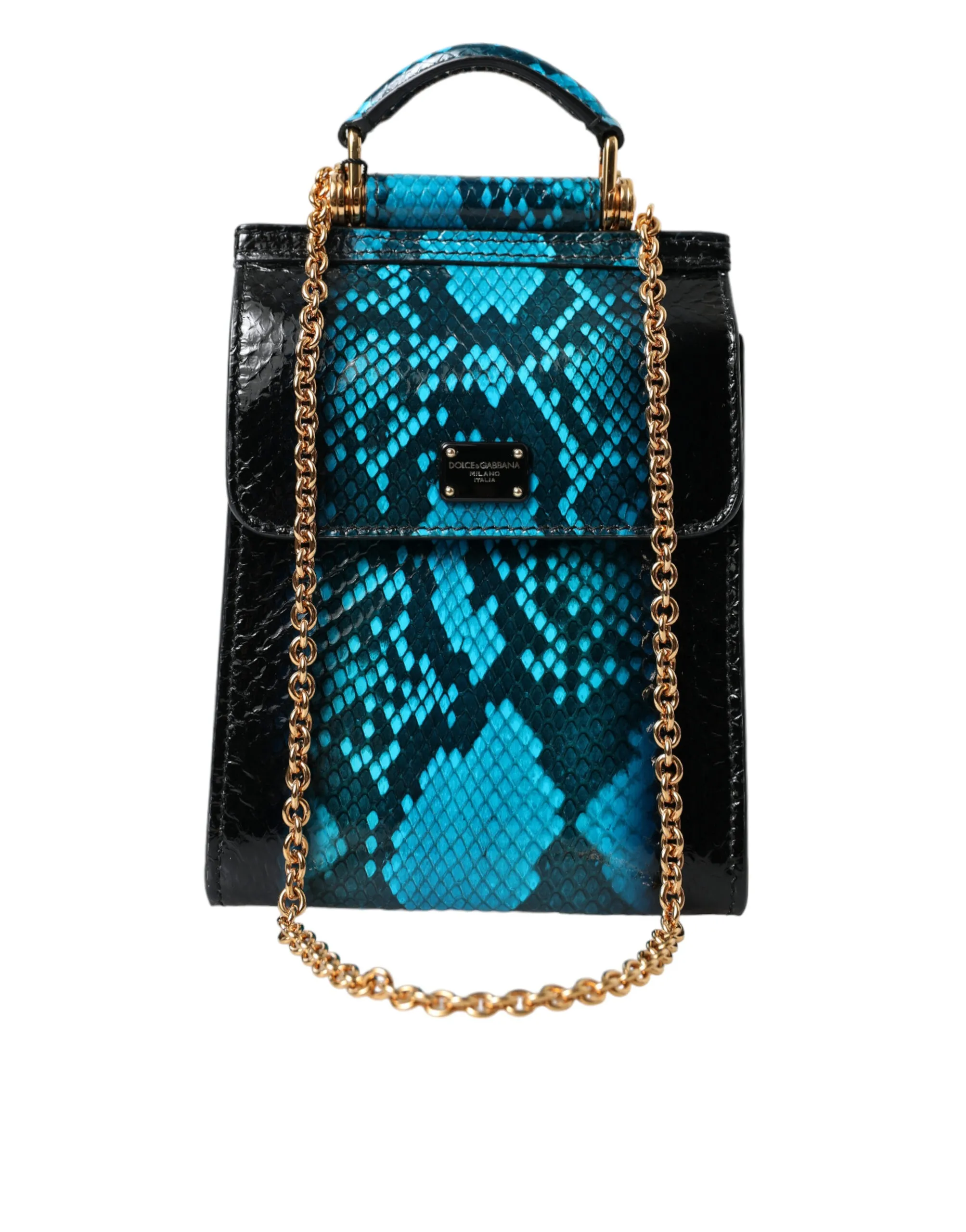 Dolce & Gabbana Women's Exotic Leather Blue Crossbody Bag with Gold Accents