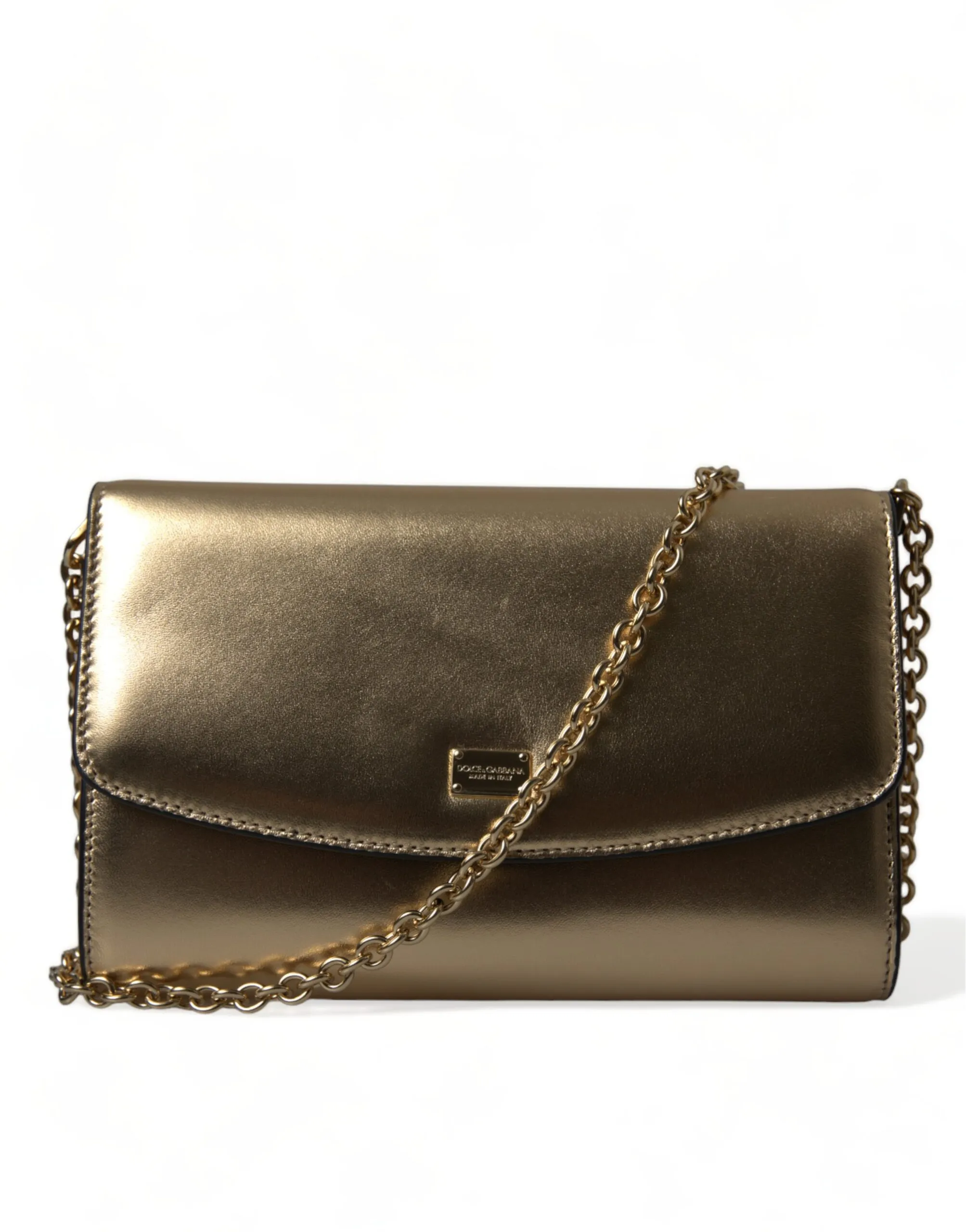 Dolce & Gabbana Women's Elegant Metallic Gold Leather Crossbody Purse