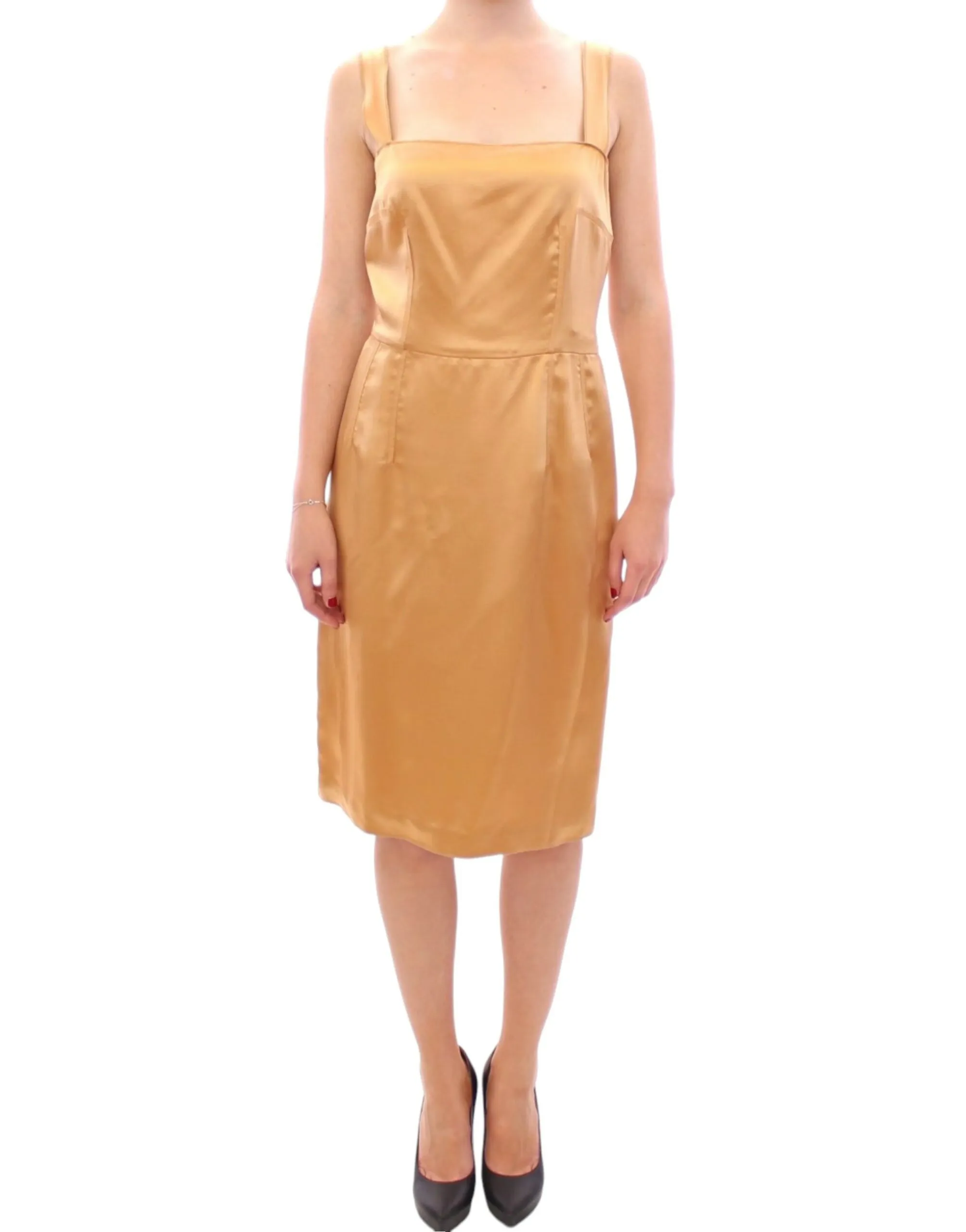 Dolce & Gabbana Women's Elegant Bronze Silk Knee-Length Sheath Dress
