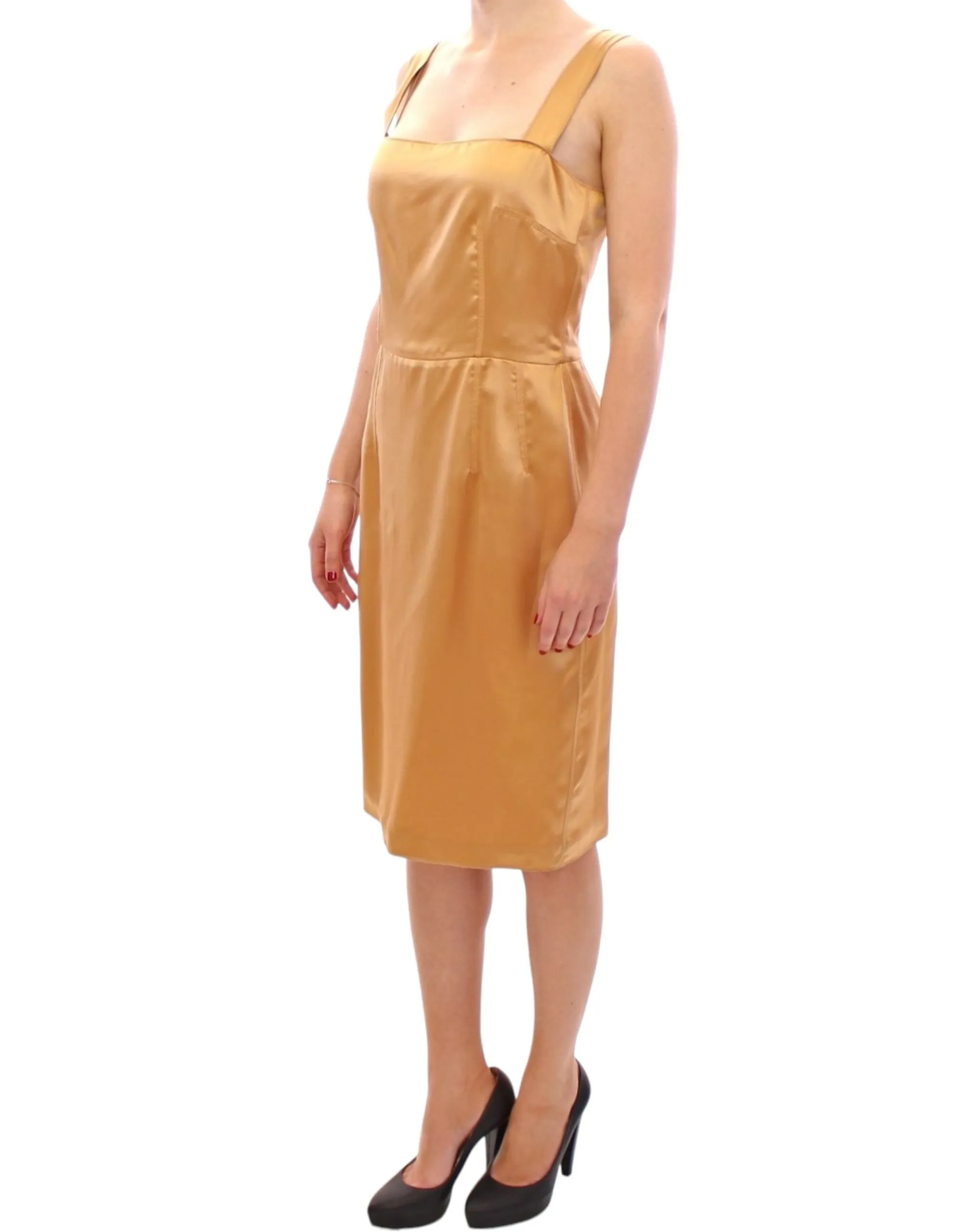 Dolce & Gabbana Women's Elegant Bronze Silk Knee-Length Sheath Dress