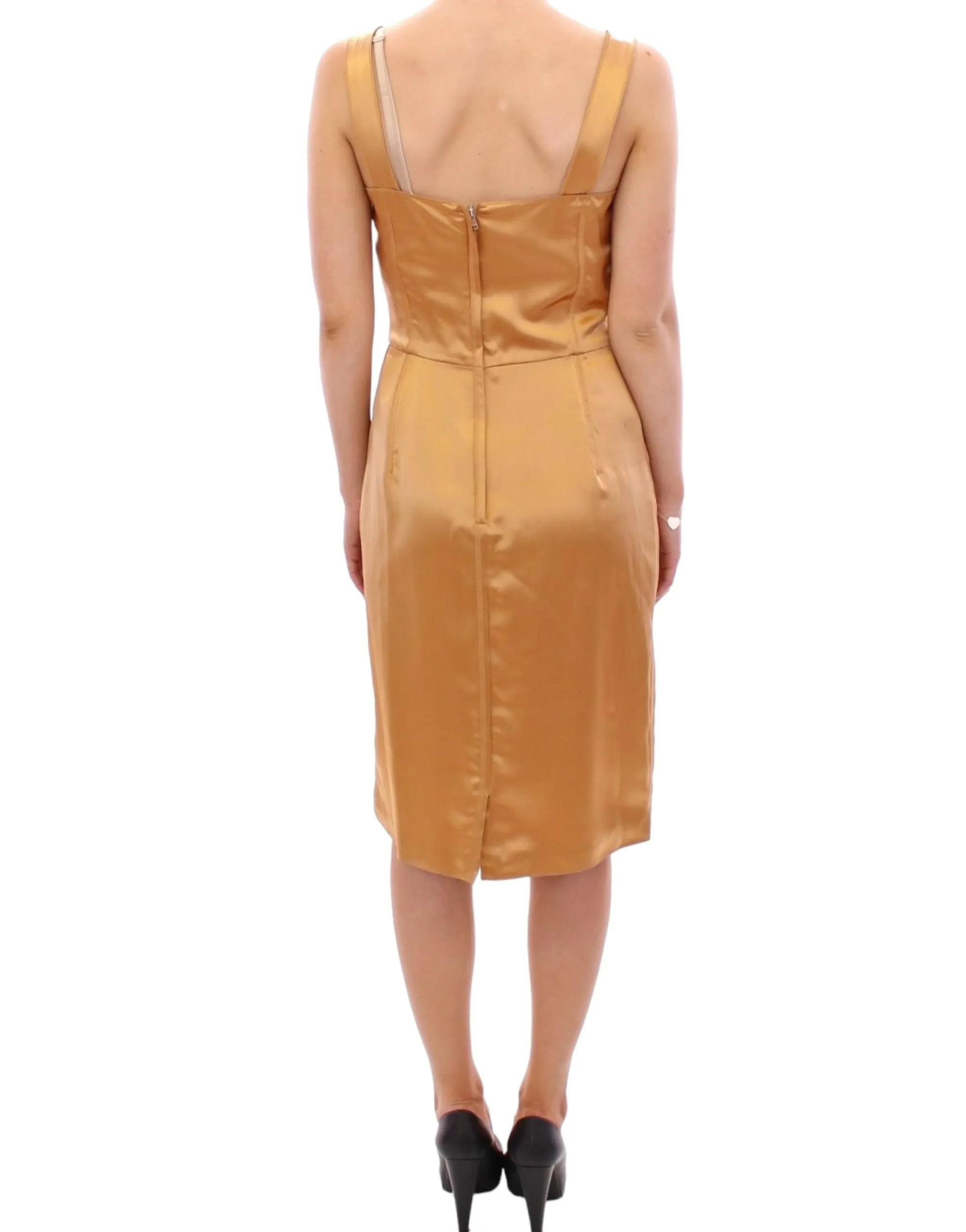 Dolce & Gabbana Women's Elegant Bronze Silk Knee-Length Sheath Dress