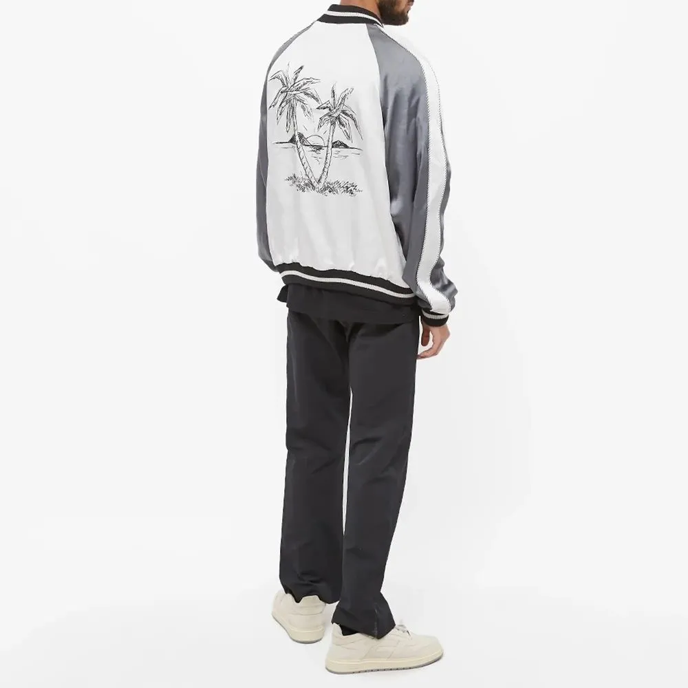 Palm Angels Men's Embroidered White Bomber Jacket - Zipper Closure