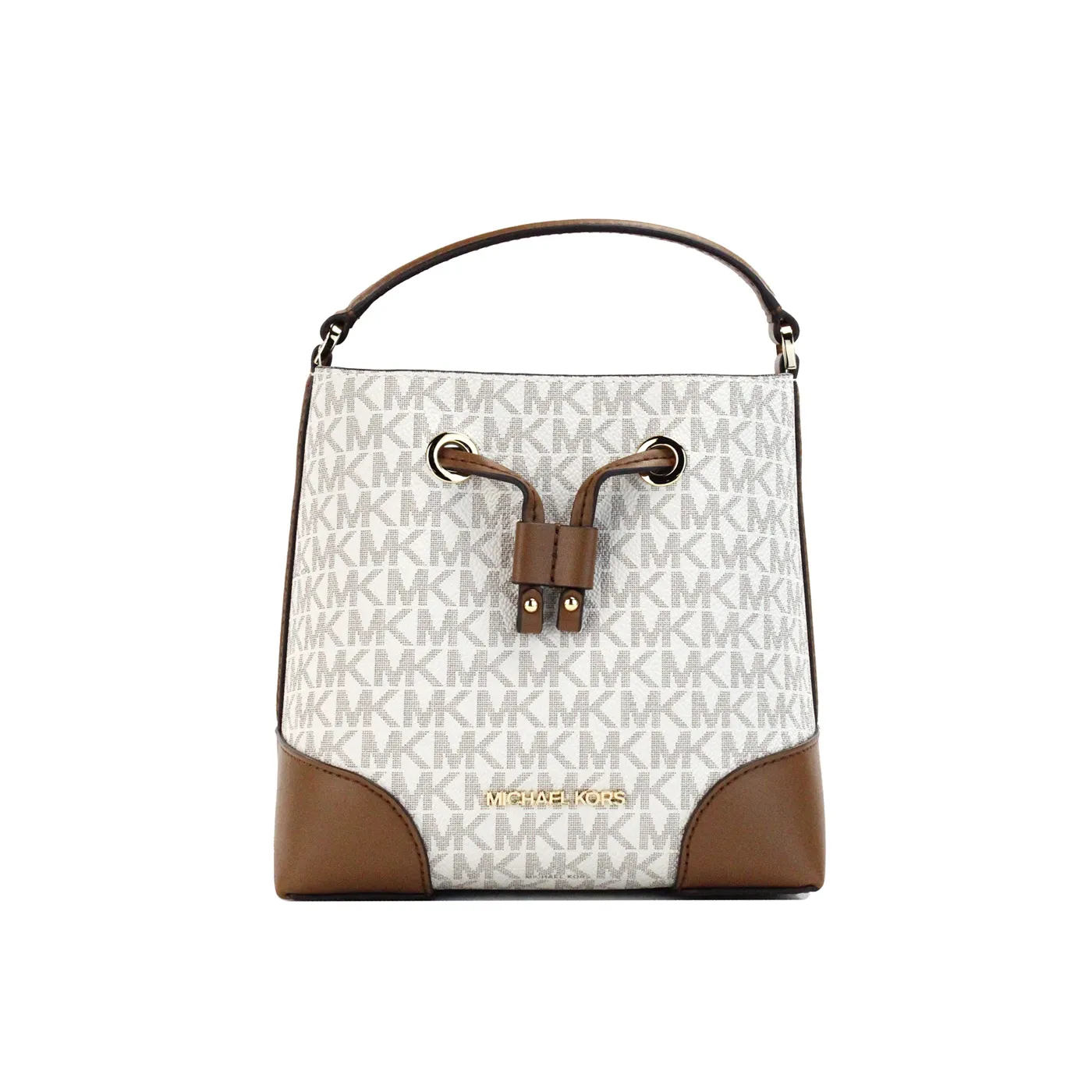 Michael Kors Women's Mercer Small Vanilla Signature Leather Bucket Crossbody Bag