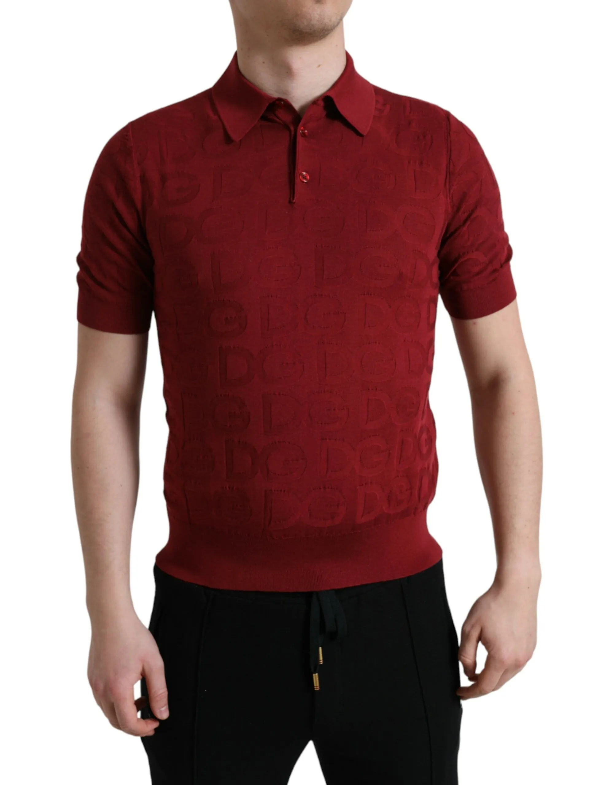 Dolce & Gabbana Men's Elegant Maroon Silk Polo Tee