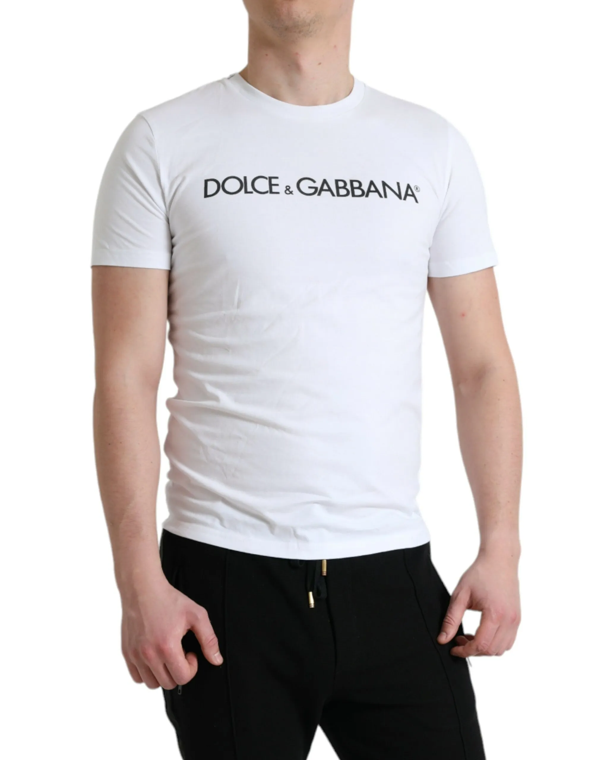 Dolce & Gabbana Men's Elegant White Cotton Round Neck Tee