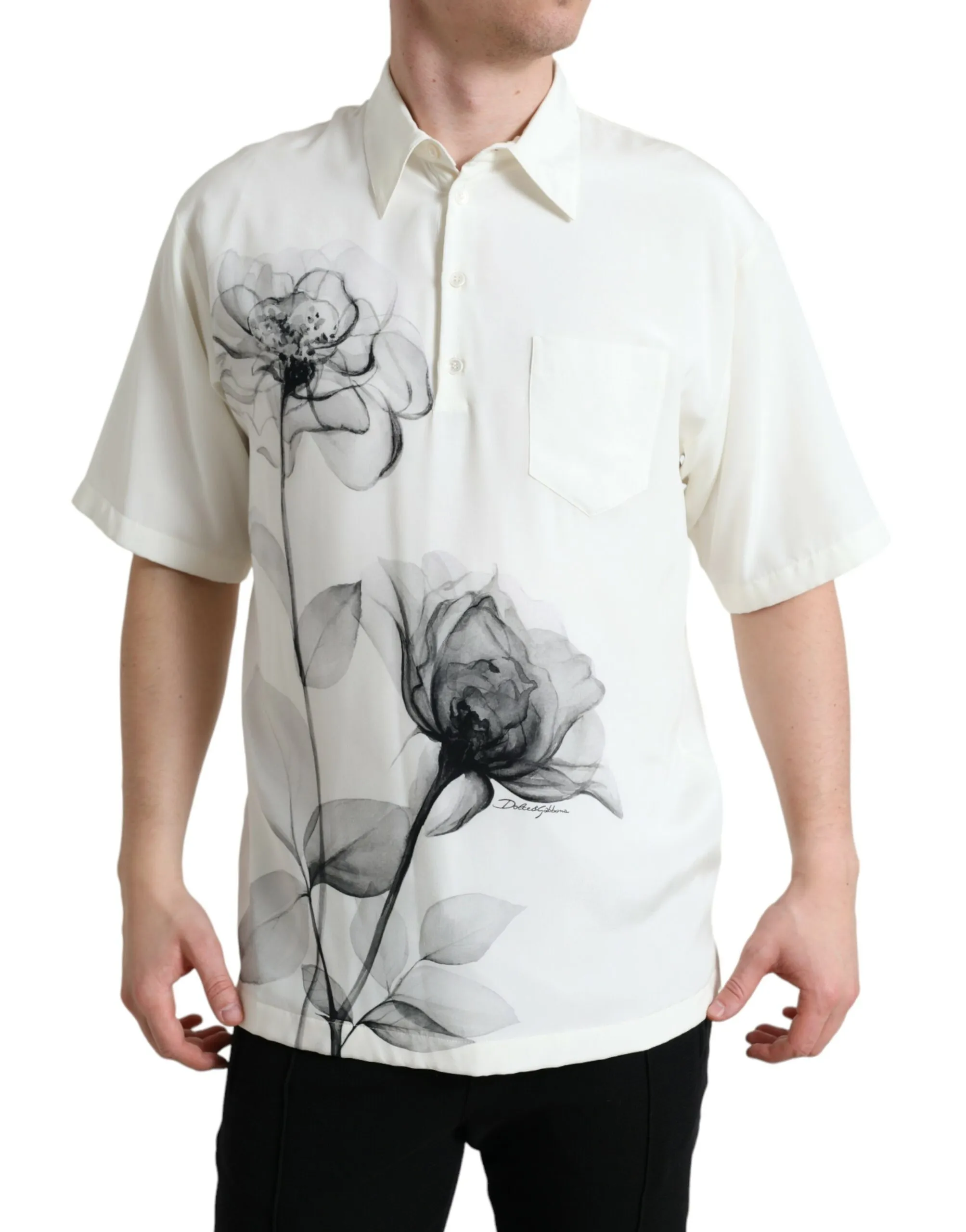 Dolce & Gabbana Men's Elegant Floral Printed Silk Polo T-Shirt