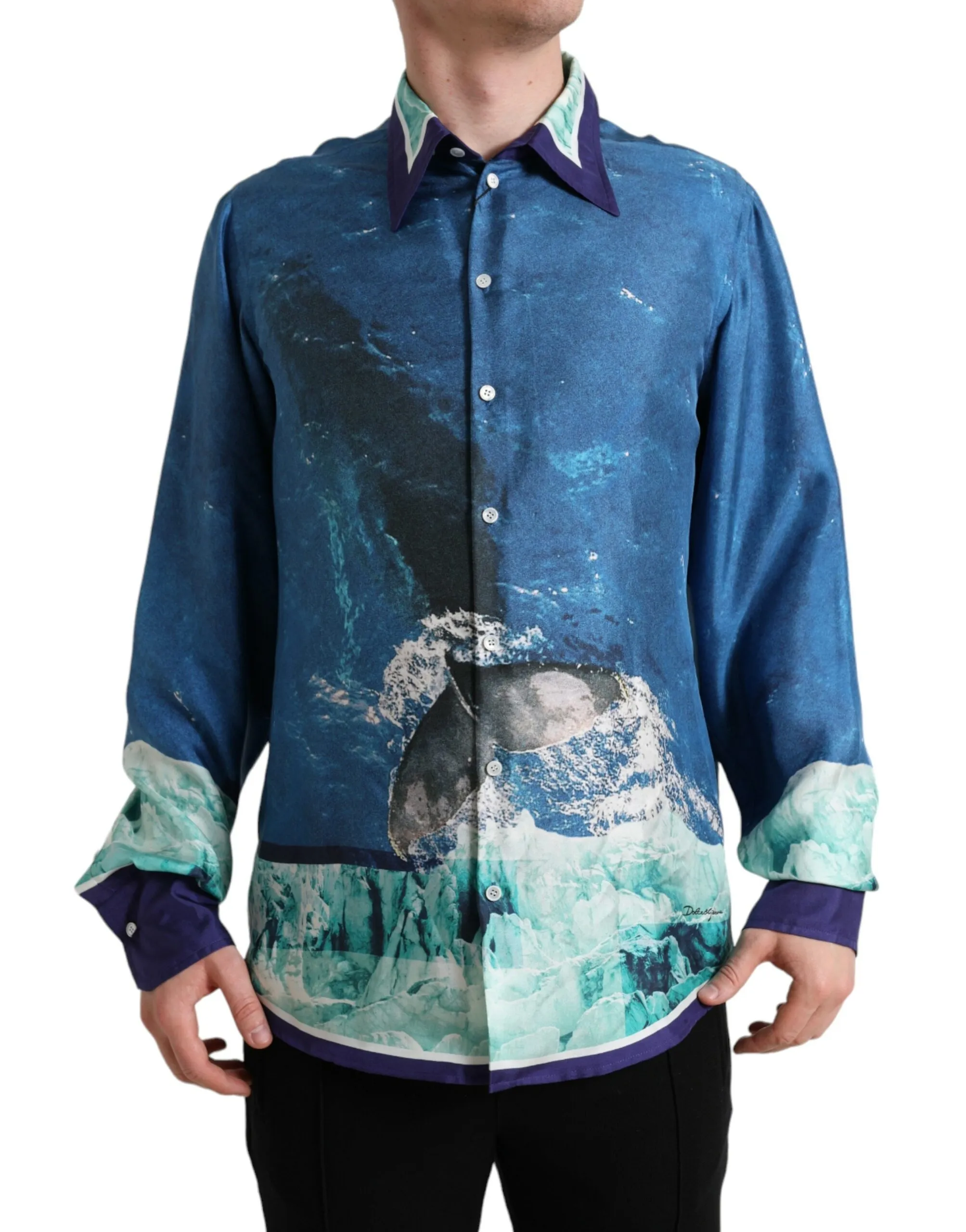 Dolce & Gabbana Men's Elegant Ocean Print Silk Shirt