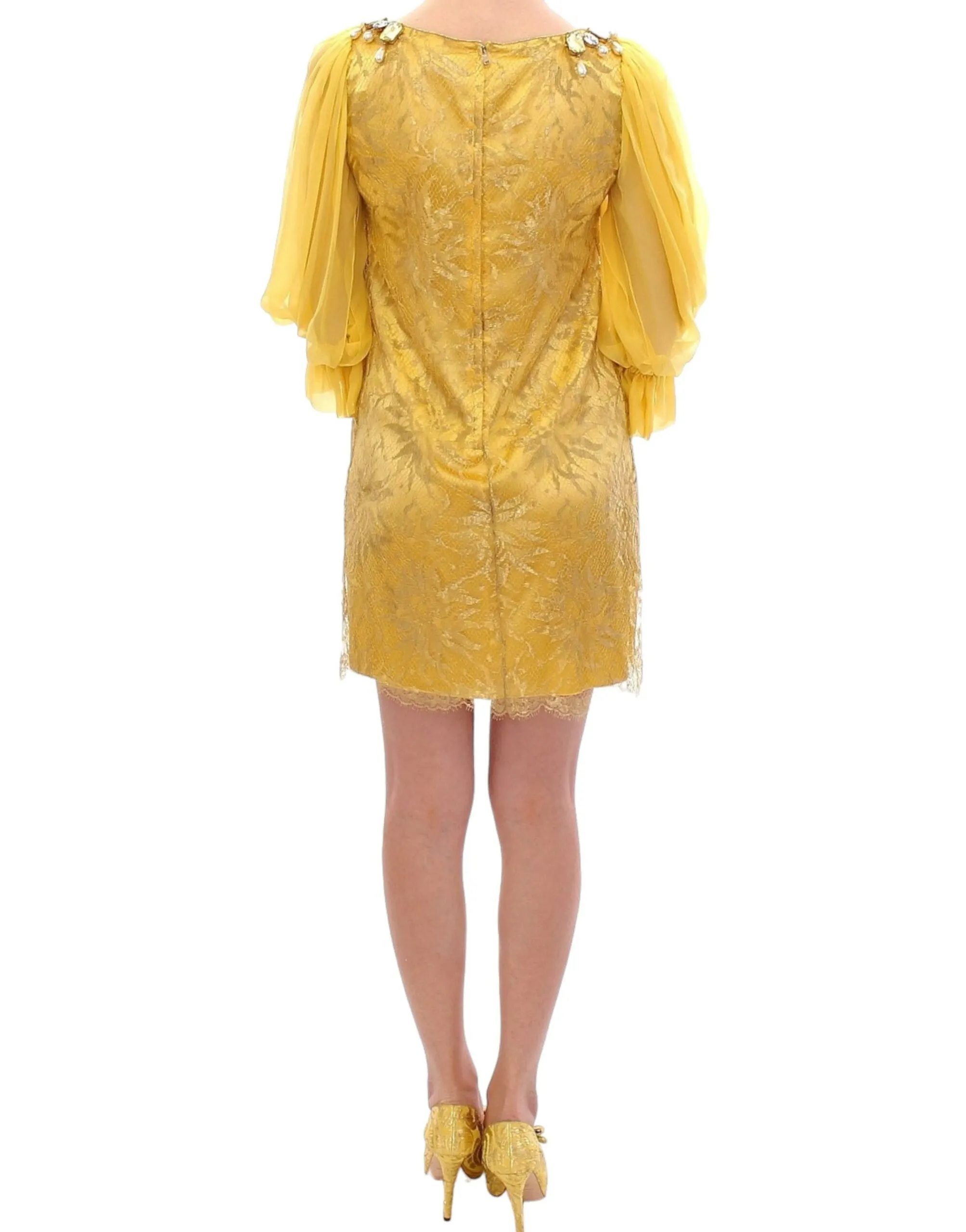 Dolce & Gabbana Women's Yellow Lace Crystal Embellished Mini Dress