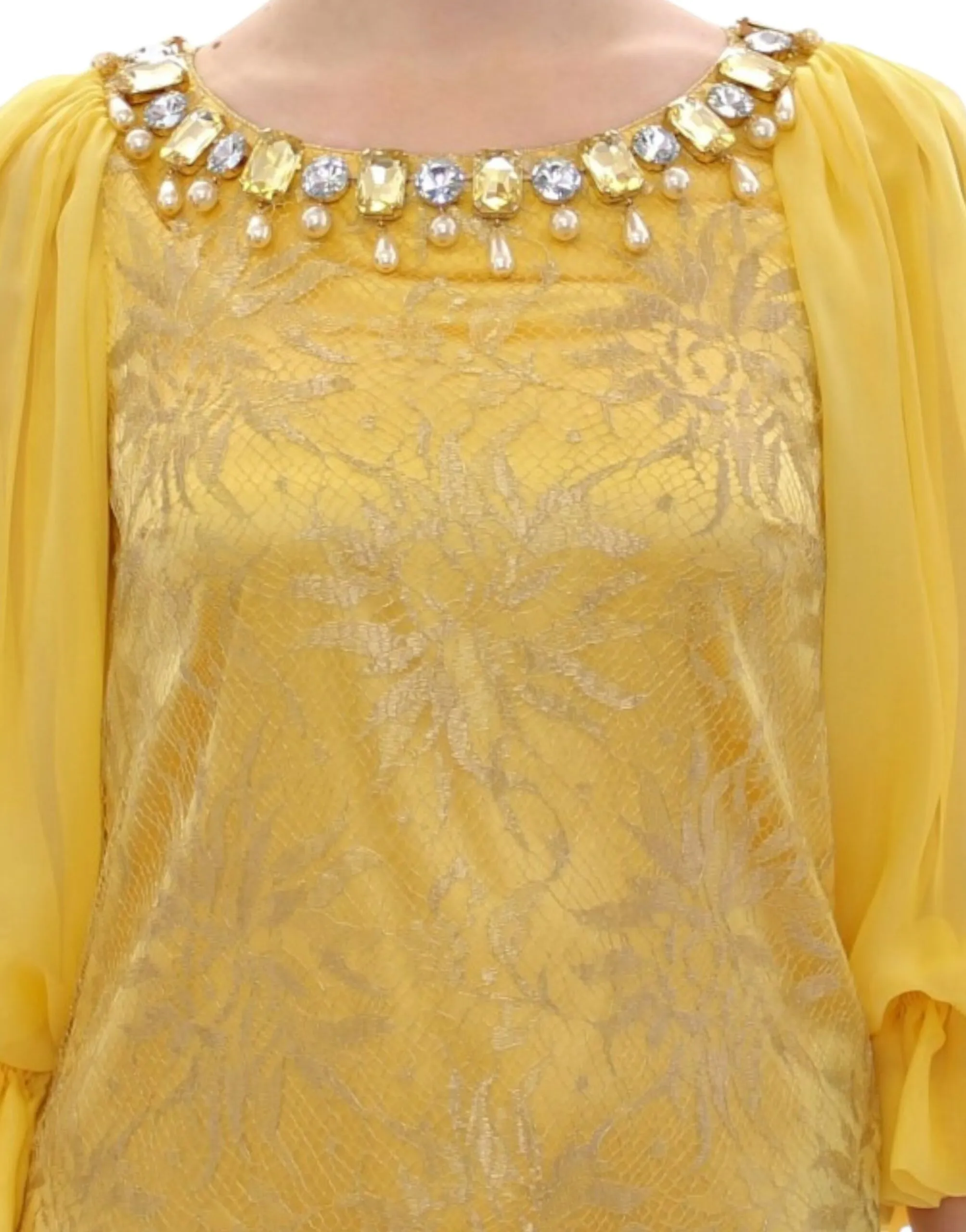Dolce & Gabbana Women's Yellow Lace Crystal Embellished Mini Dress