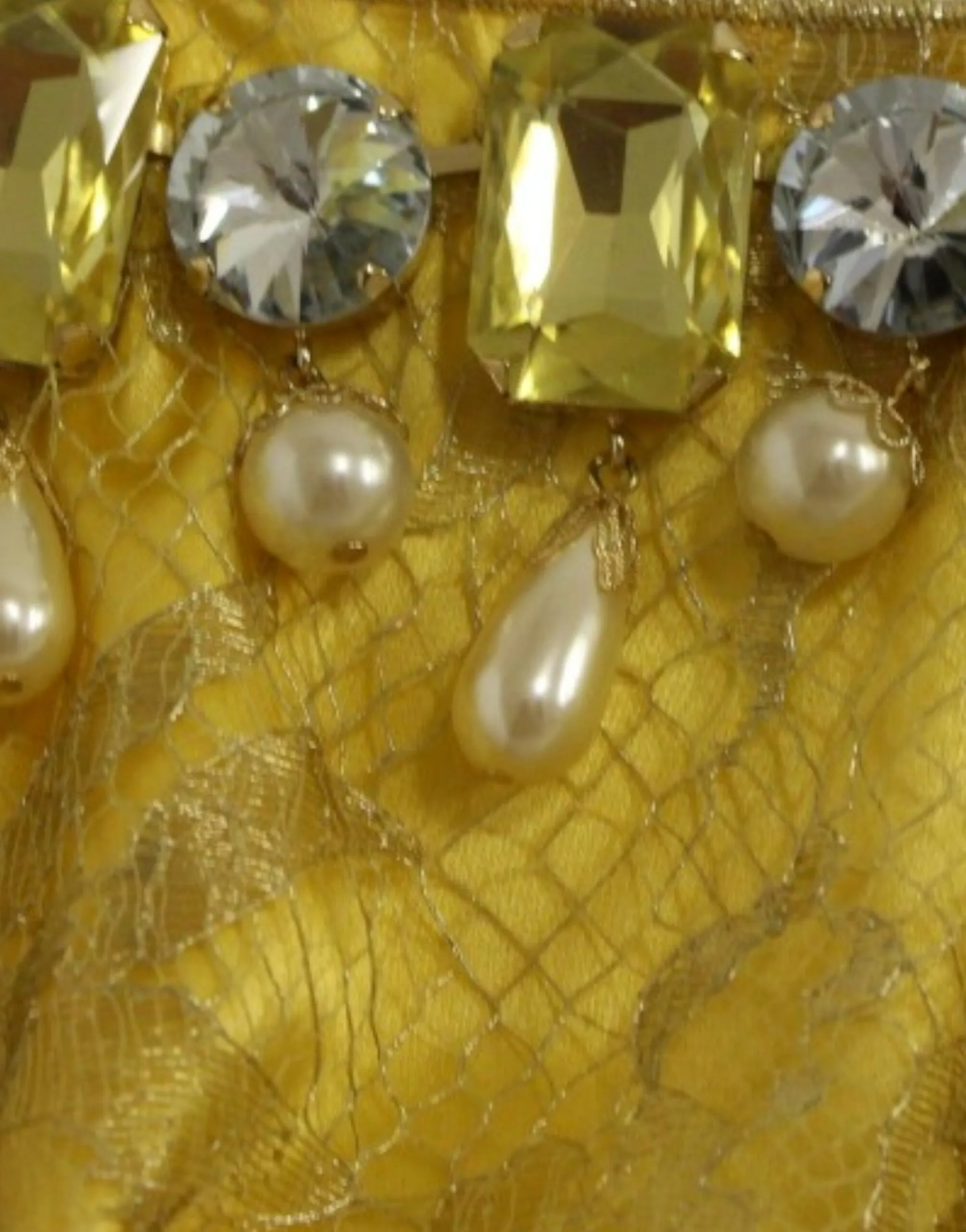 Dolce & Gabbana Women's Yellow Lace Crystal Embellished Mini Dress