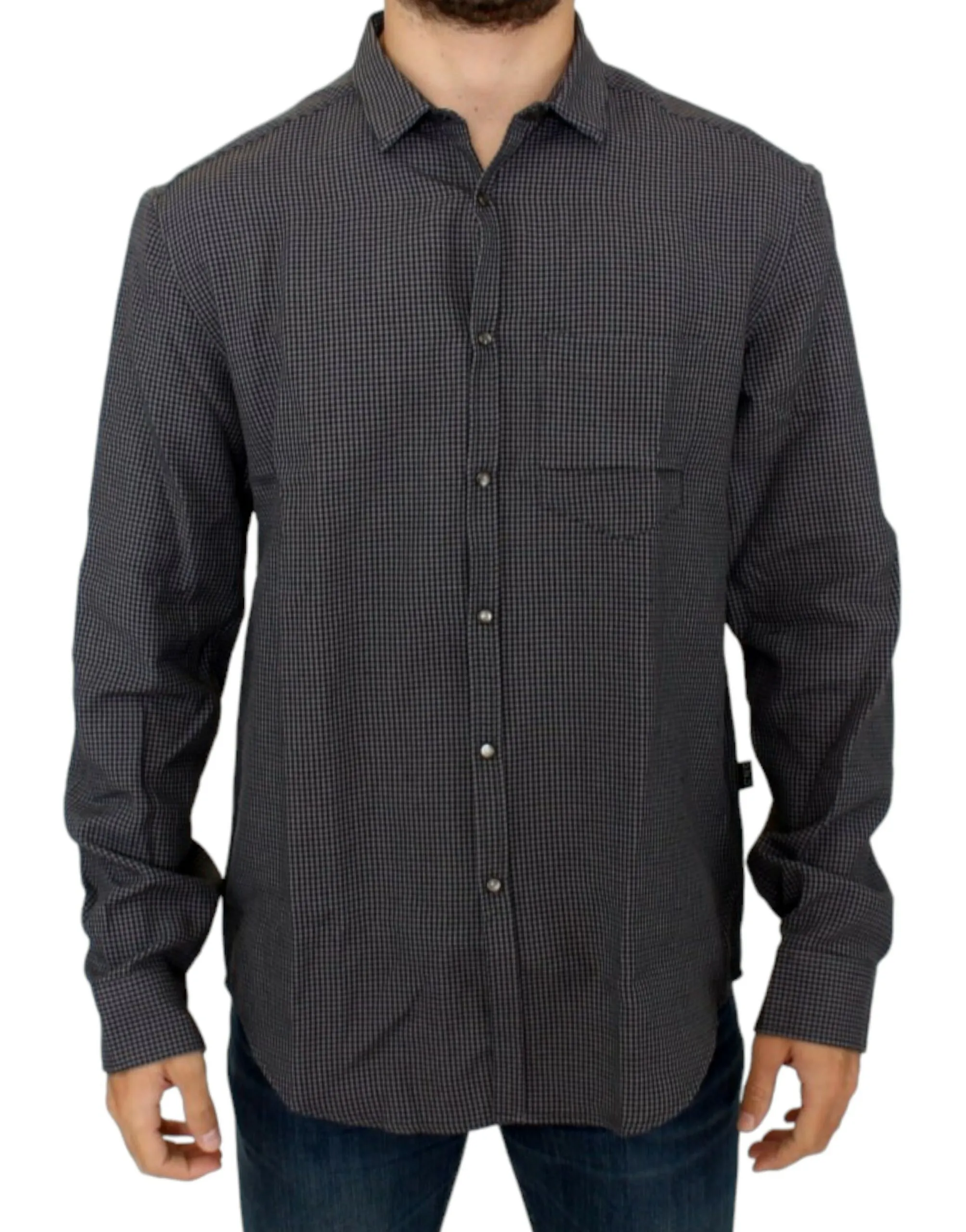 Costume National Men's Chic Gray Checked Casual Linen Blend Shirt