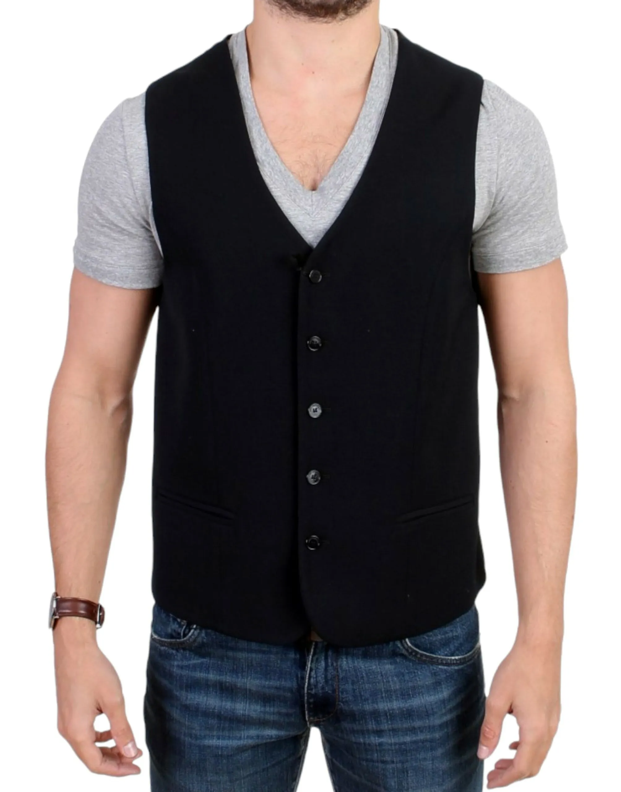 Costume National Men's Elegant Black Wool Blend Casual Vest