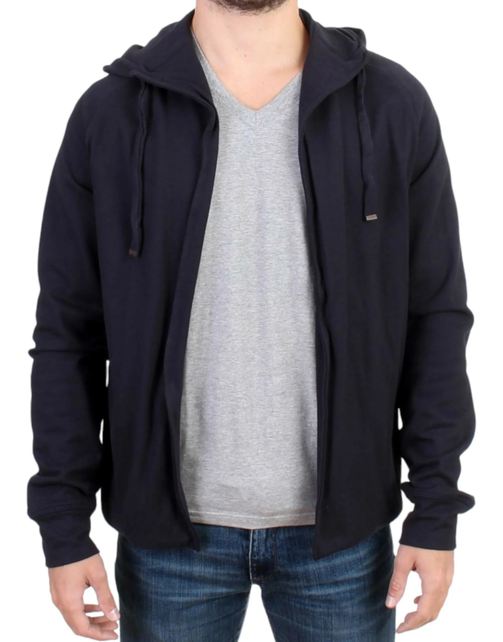 Costume National Men's Elegant Blue Hooded Cotton Sweater