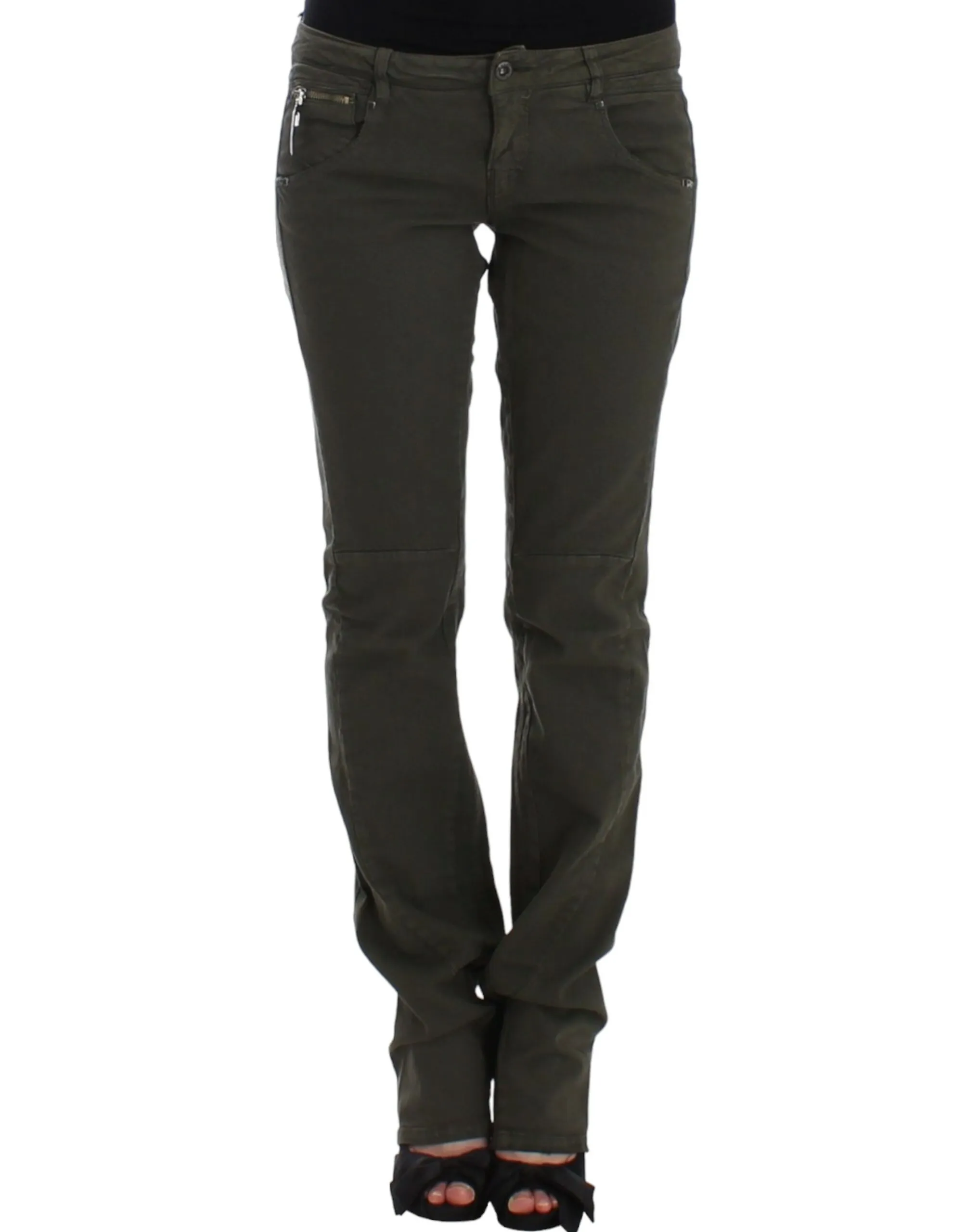 Costume National Women's Chic Green Slim Leg Designer Jeans
