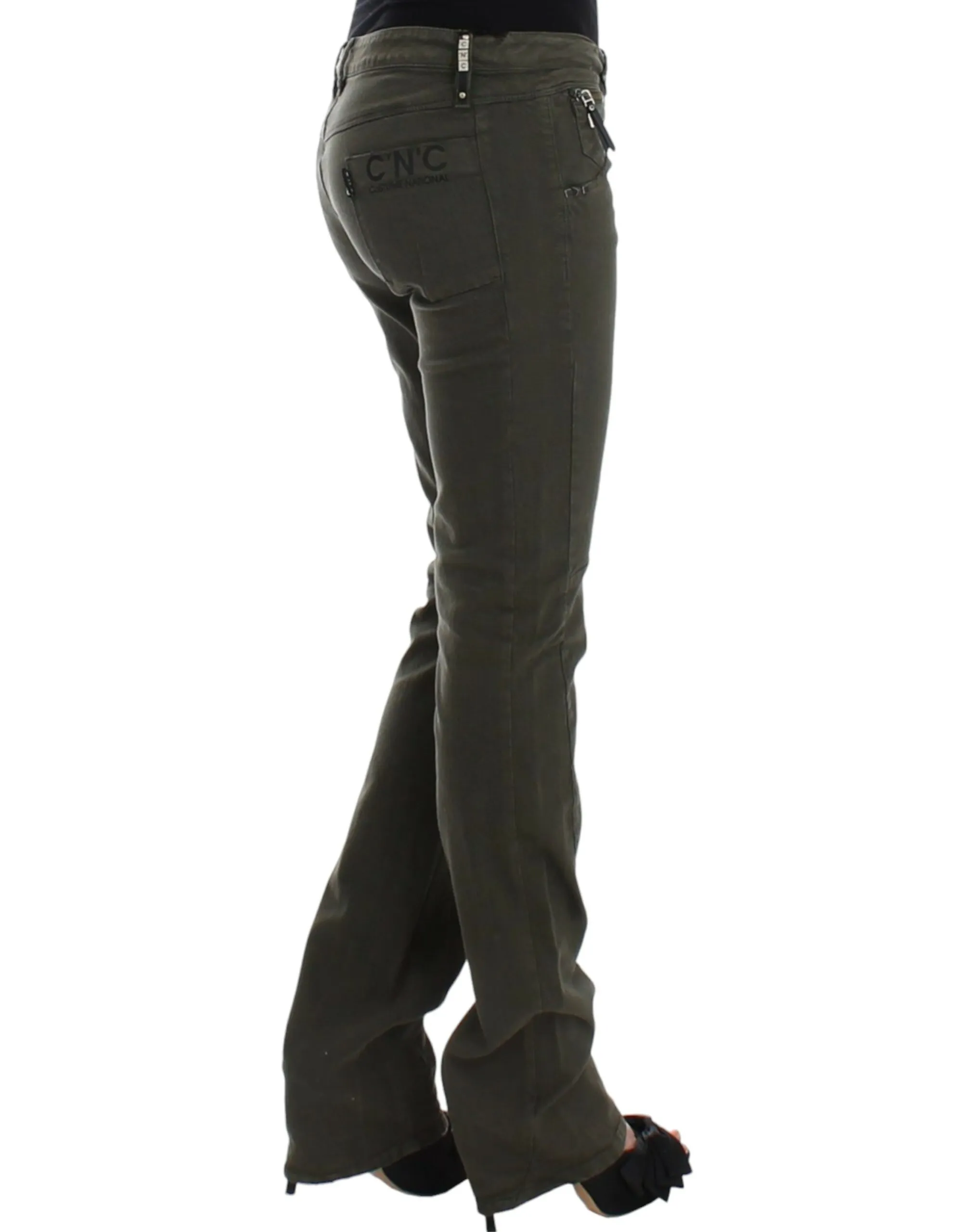 Costume National Women's Chic Green Slim Leg Designer Jeans
