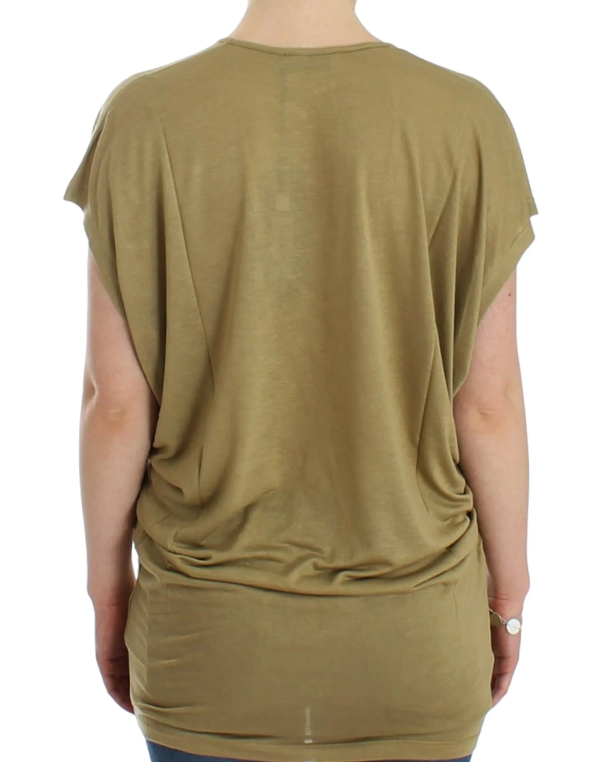 Costume National Women's Chic Green Multicolor Print V-Neck Tee