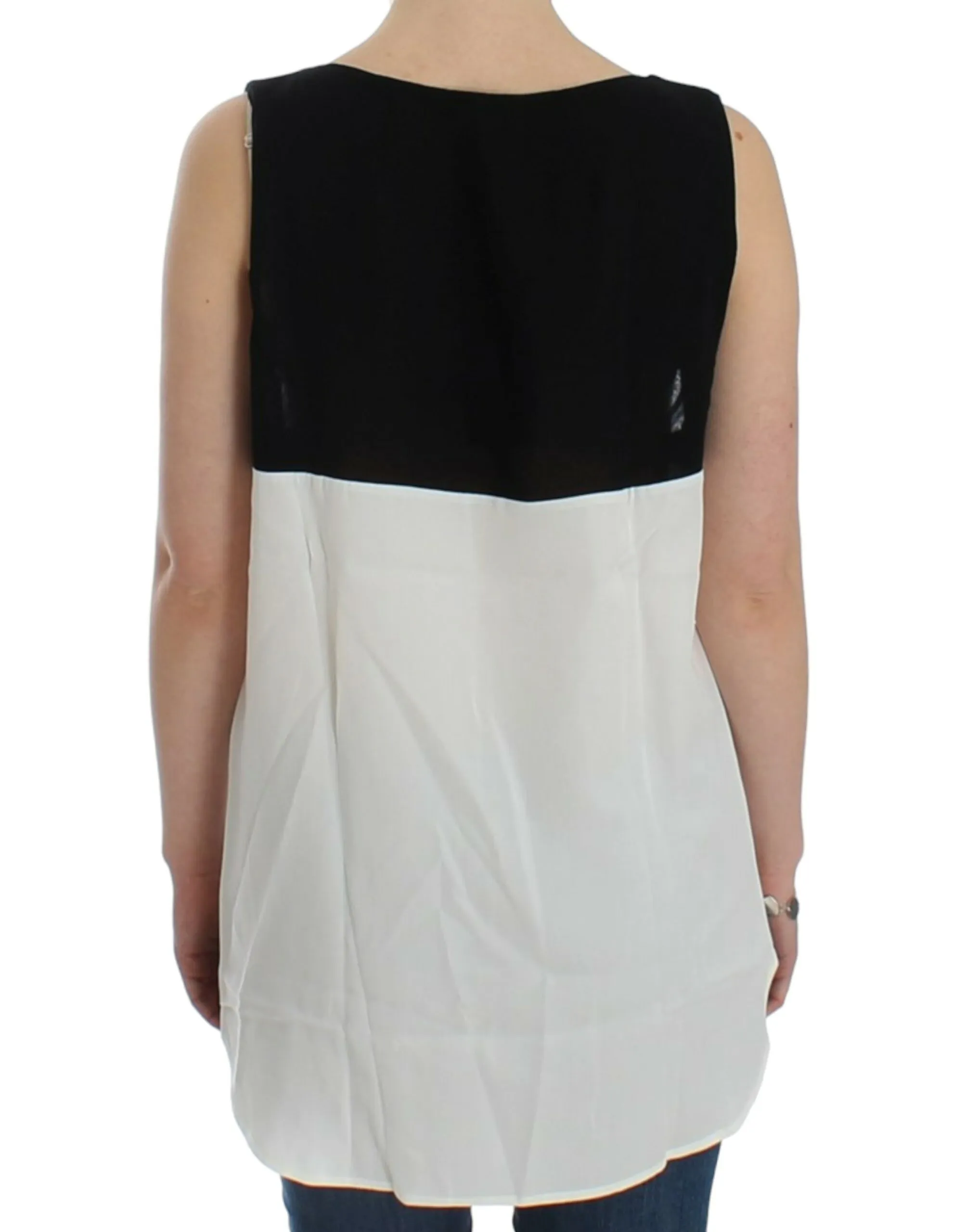 Costume National Women's Elegant Monochrome Sleeveless Top with Gold Accents