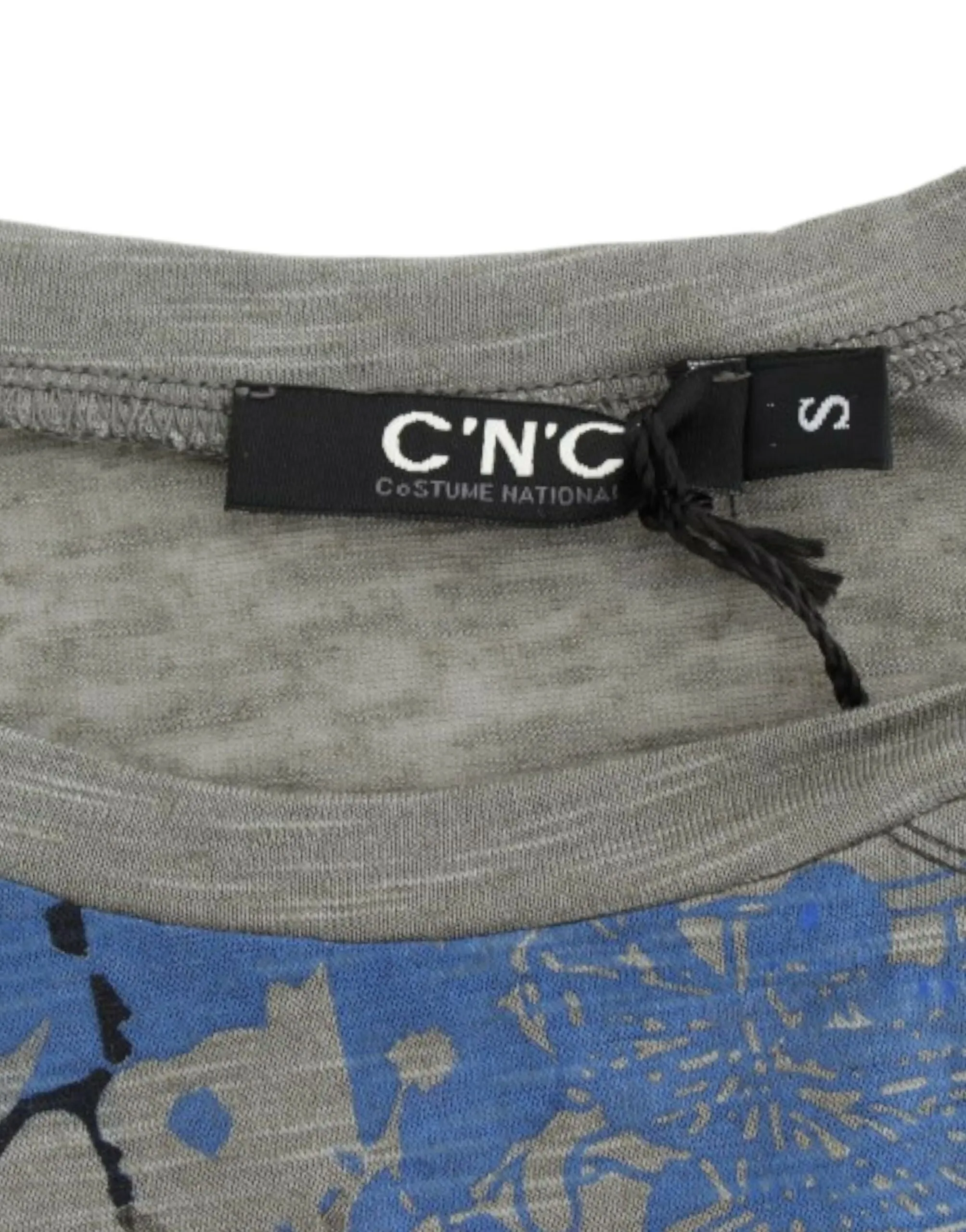 Costume National Women's Chic Sleeveless Gray Top with Blue Detailing