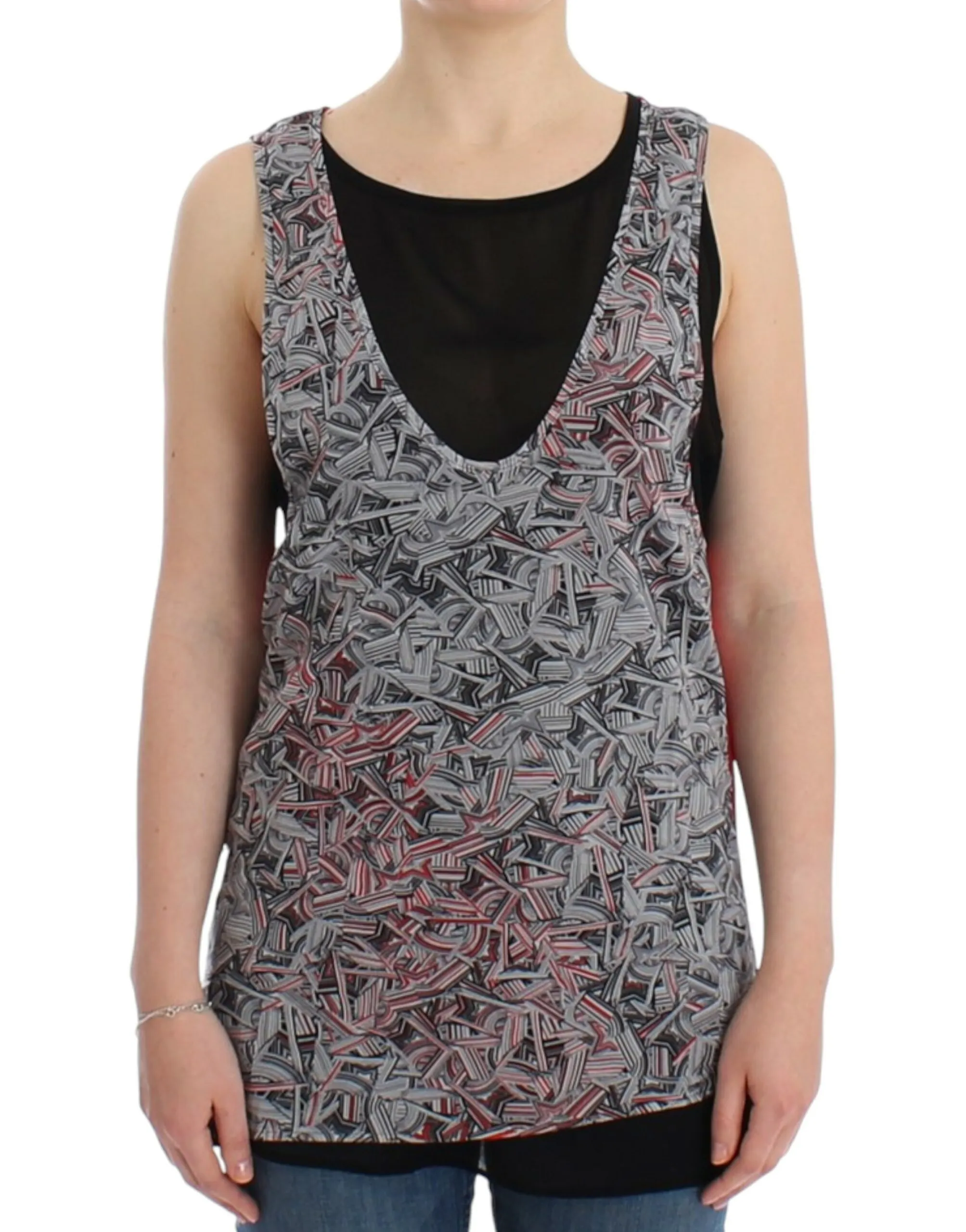 Costume National Women's Elegant Sleeveless Black & Red Top