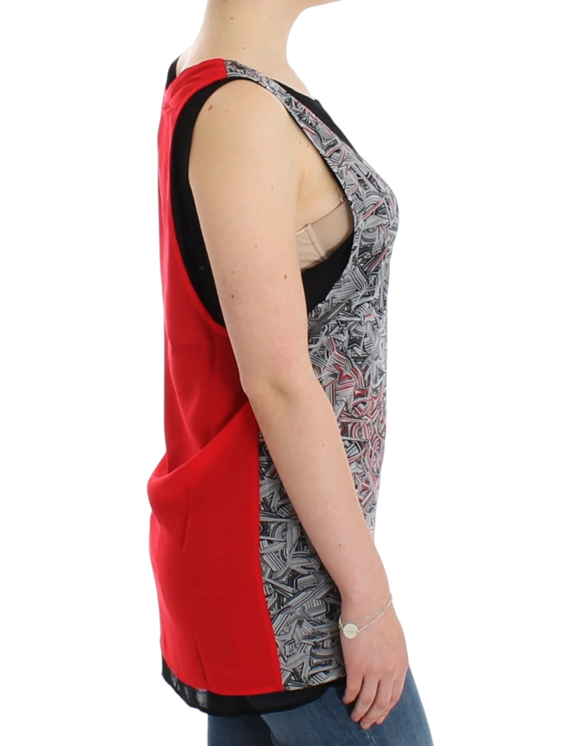 Costume National Women's Elegant Sleeveless Black & Red Top