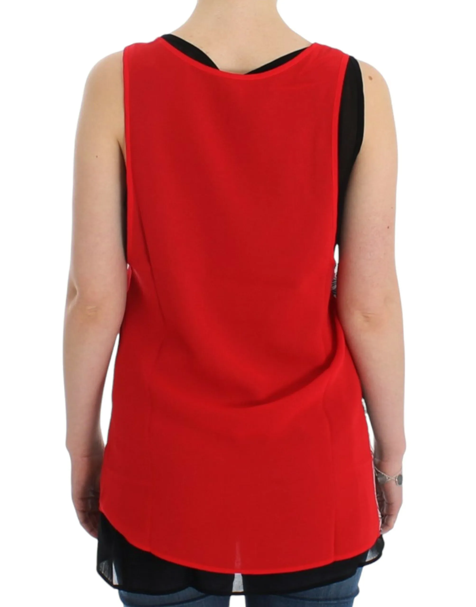 Costume National Women's Elegant Sleeveless Black & Red Top