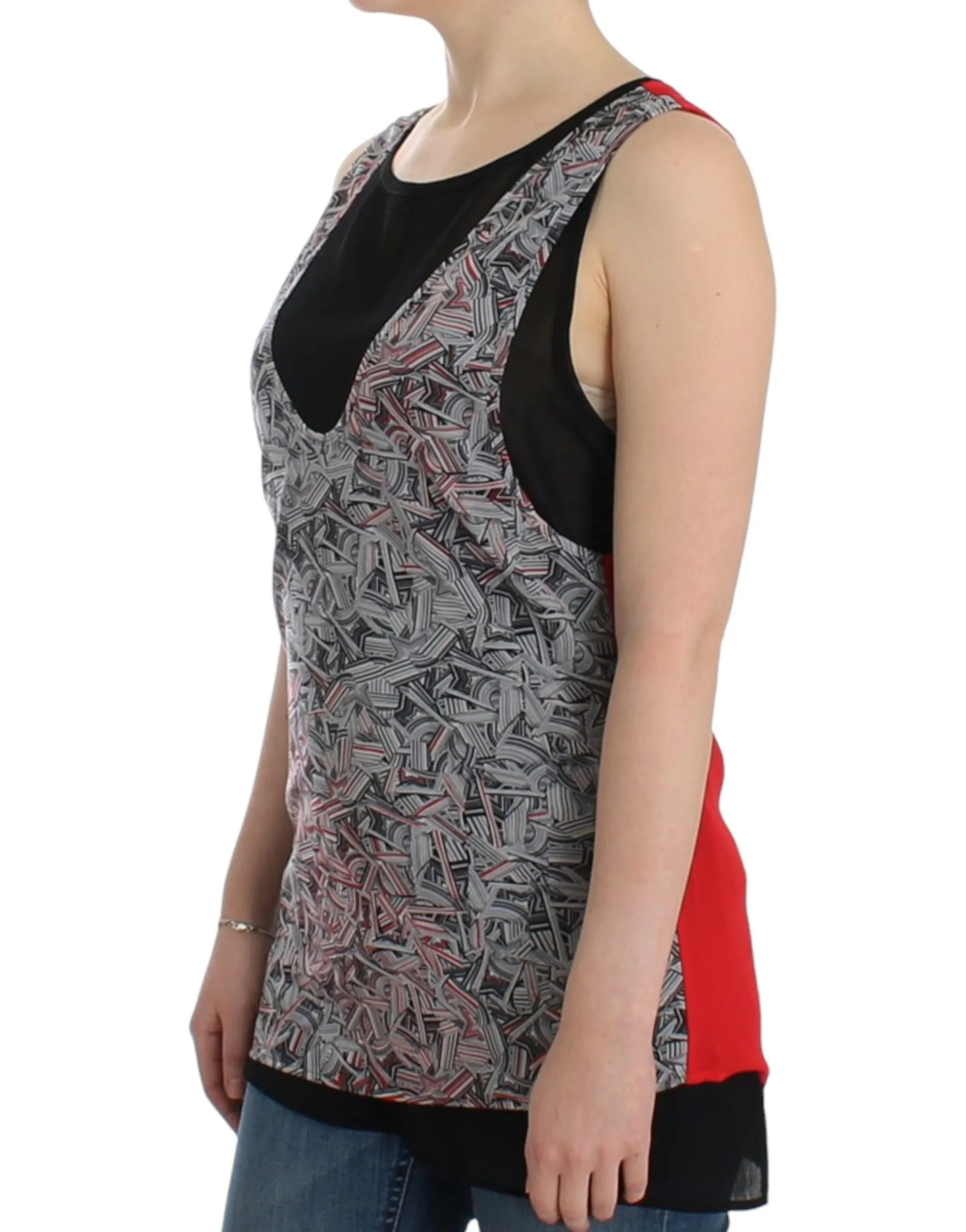 Costume National Women's Elegant Sleeveless Black & Red Top
