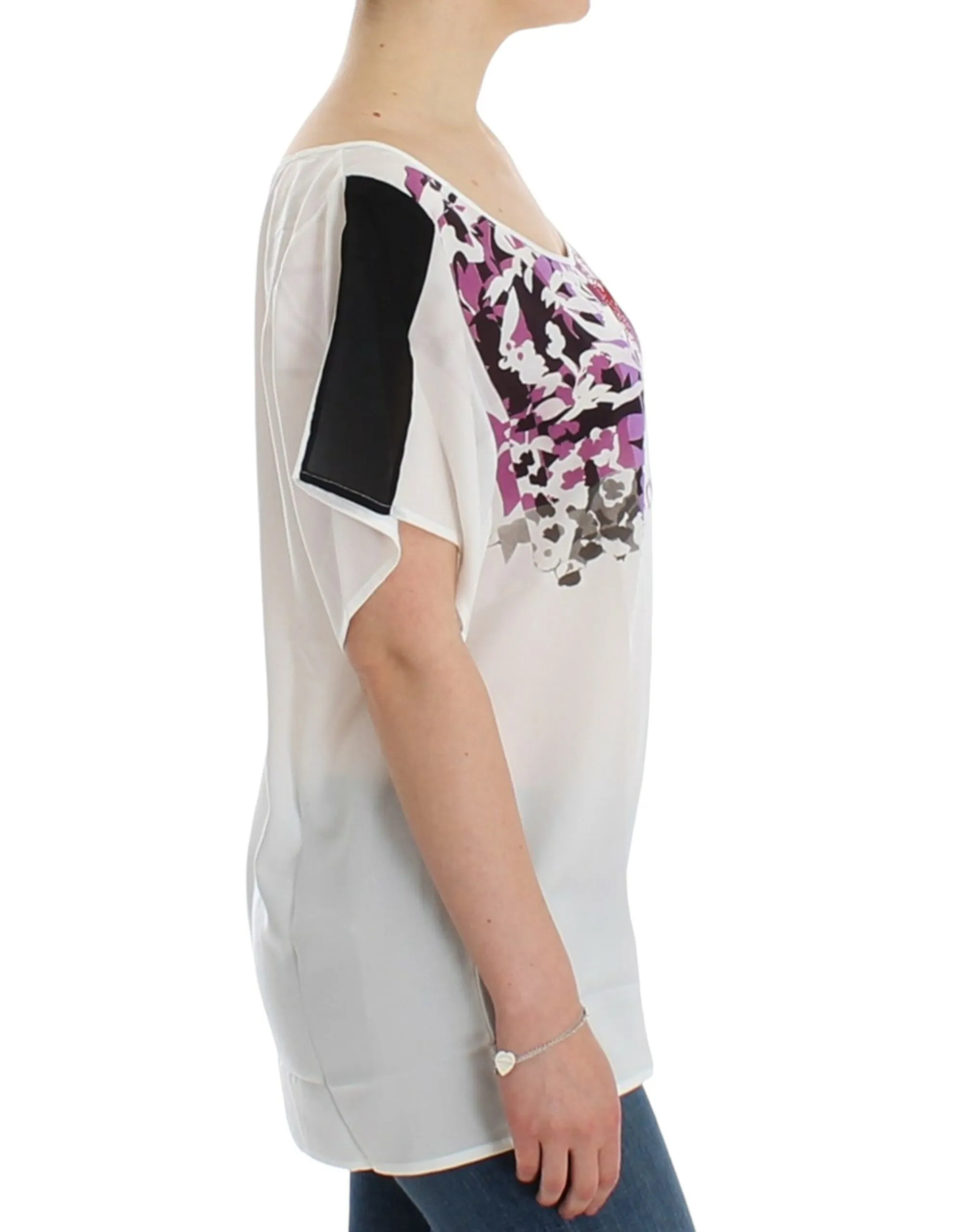 Costume National Women's Chic White V-Neck Motive Print Tee